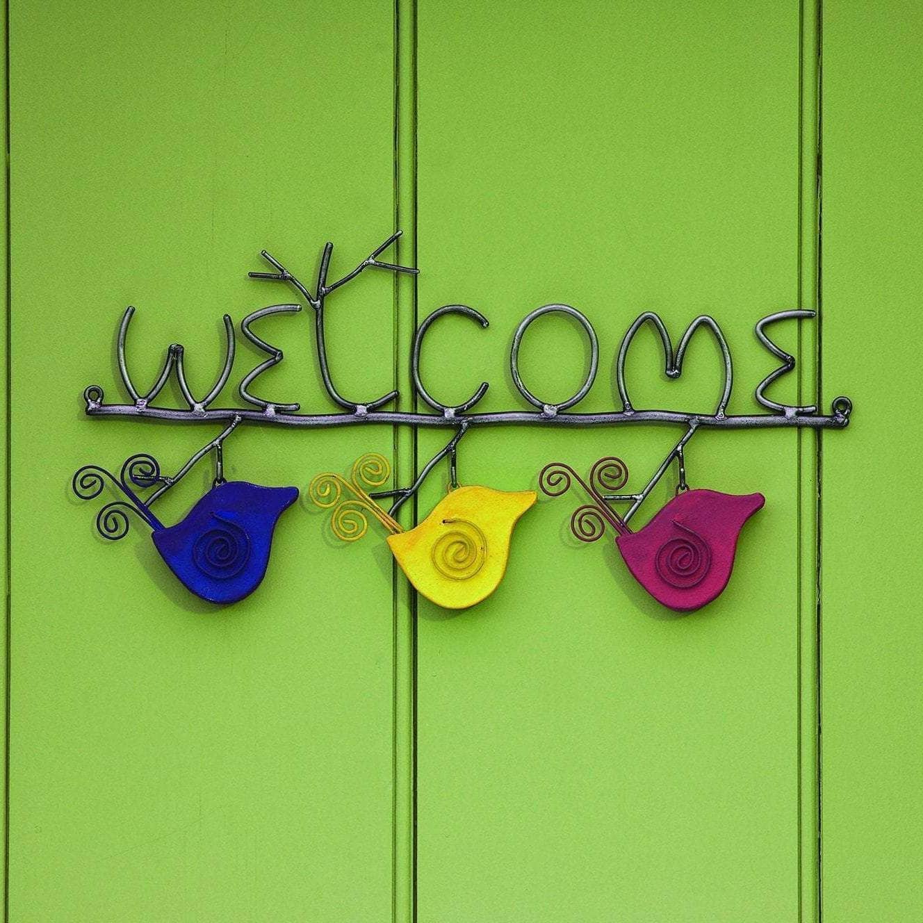 Swirly Bird Welcome Sign - Handmade Wooden Front Door Decor for Home & Garden - Perfect for Porch, Entryway, and Farmhouse Style Decor