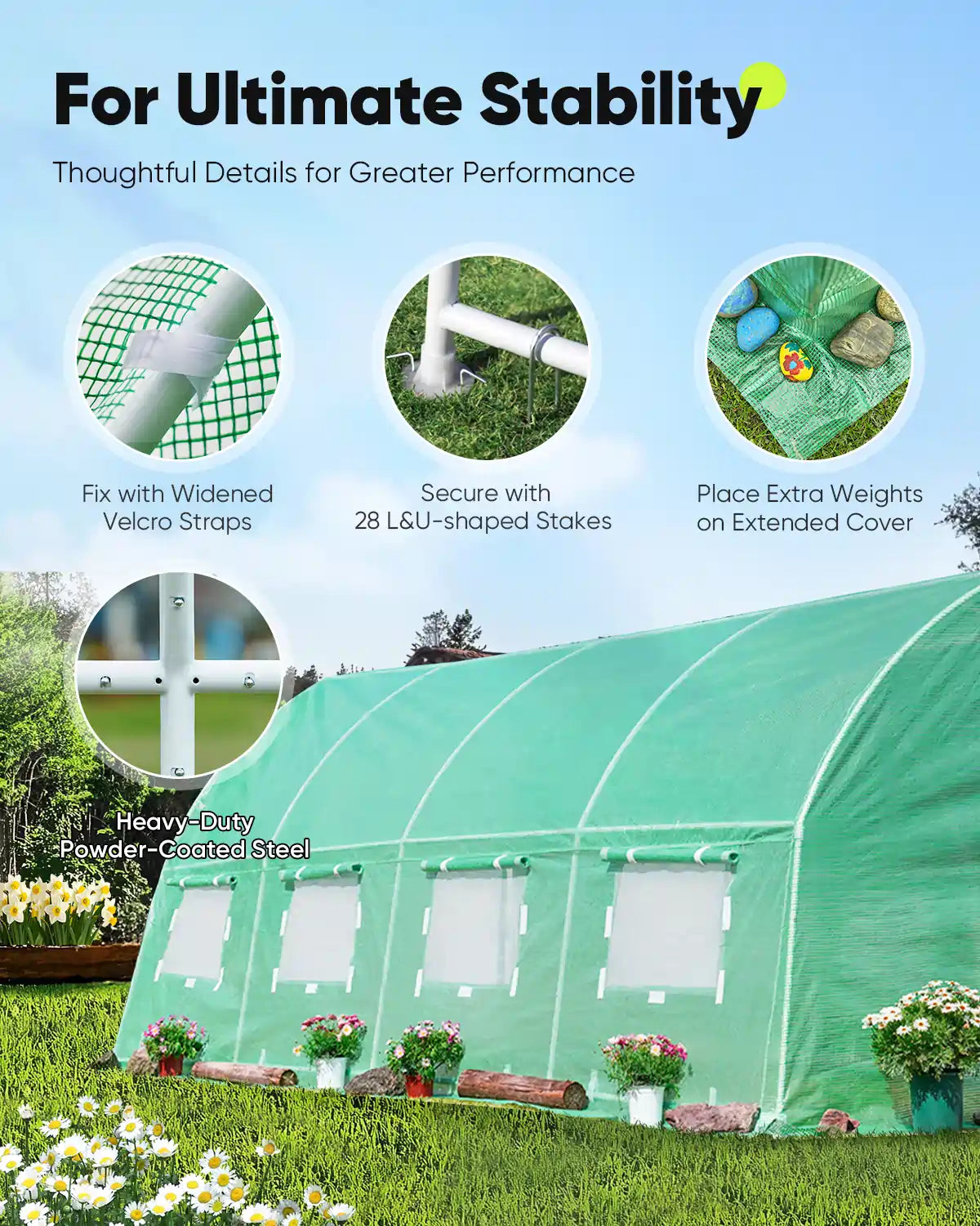 20' x 10' x 6.6' Large Walk-in Greenhouse for Outdoor Gardening - Perfect for Growing Vegetables, Flowers & Plants Year-Round