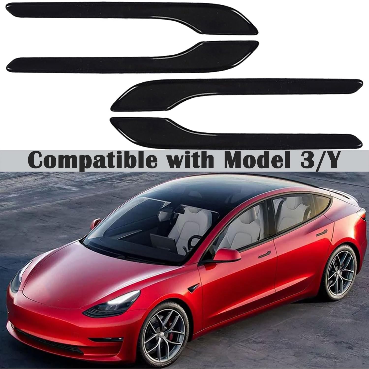 Tesla Model 3/Y Handle Covers (2017-2023) - Glossy Black 4PCS - Stylish Car Door Protection
