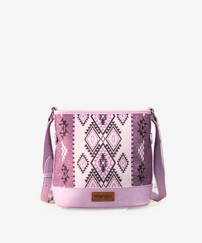 Wrangler Aztec Print Canvas Bucket Bag for Women - Stylish Crossbody Purse with Adjustable Strap, Perfect for Travel, Shopping & Everyday Use