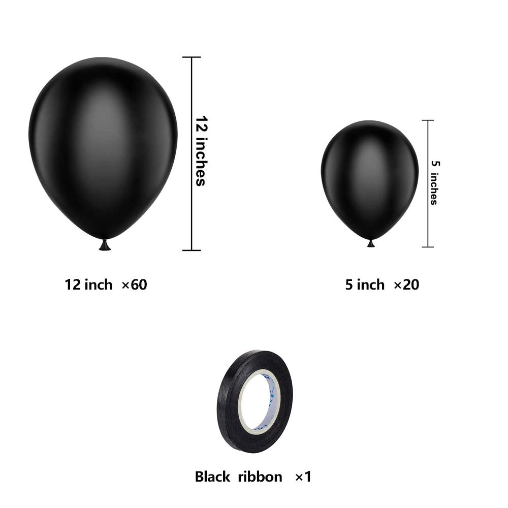 80pcs Black Balloons Kit - 12 Inch & 5 Inch Latex Balloons with Strings for Decorations | Perfect for Black Theme Weddings, Birthday Parties, Graduations, New Year & Engagement Celebrations | Create Stunning Balloon Garlands & Photo Backdrops