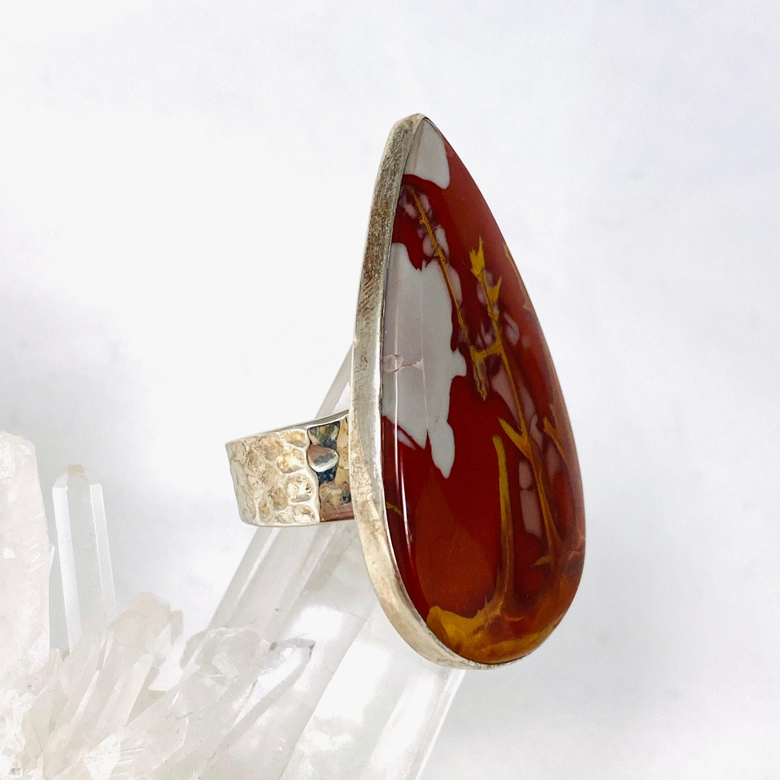 Pilbara Noreena Jasper Teardrop Hammered Band Ring - Size 11 - KRGJ2221 - Handmade Boho Jewelry for Women - Perfect for Everyday Wear, Gift Giving & Spiritual Healing