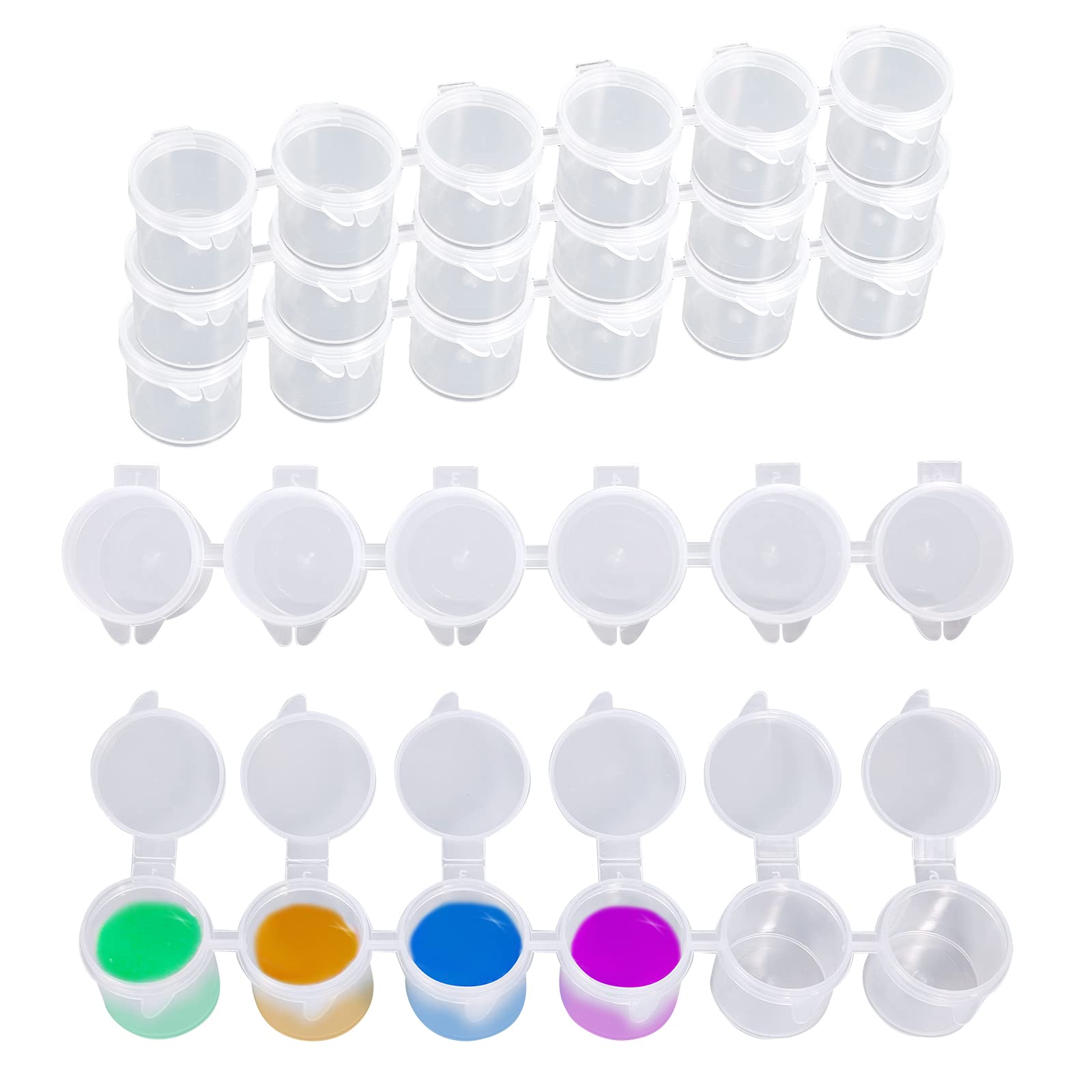 15ml/0.53oz Empty Clear Plastic Paint Strips & Paint Cups - 5 Strips (30 Pots) for Acrylic, Watercolor & Nail Polish - Perfect for Art Festivals, Painting Classes, DIY Crafts & Family Activities