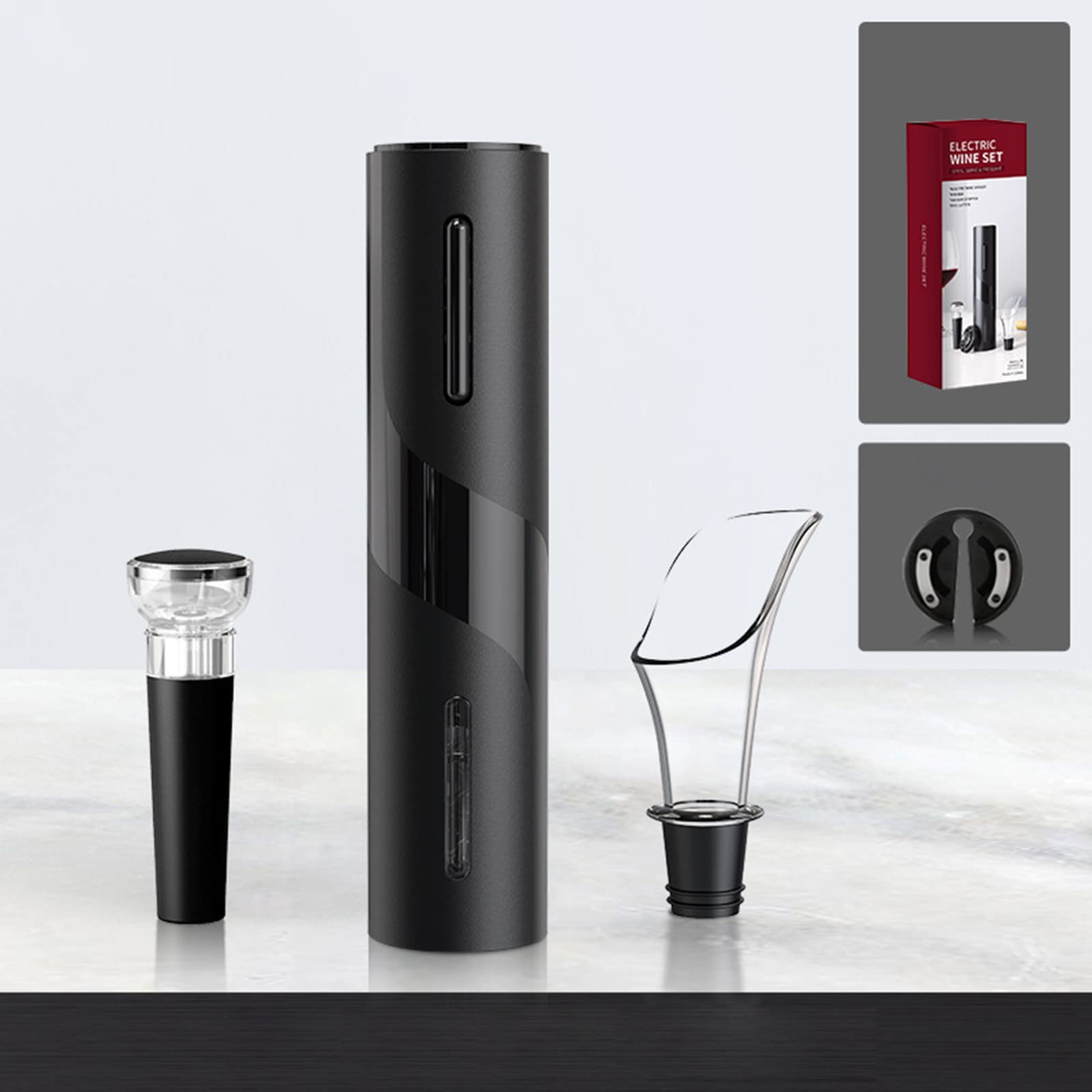 SOONHUA 4-in-1 Electric Wine Bottle Opener Kit - Battery Powered Corkscrew with Foil Cutter, Wine Pourer & Vacuum Stopper - Perfect for Home Bars, Parties & Gifts