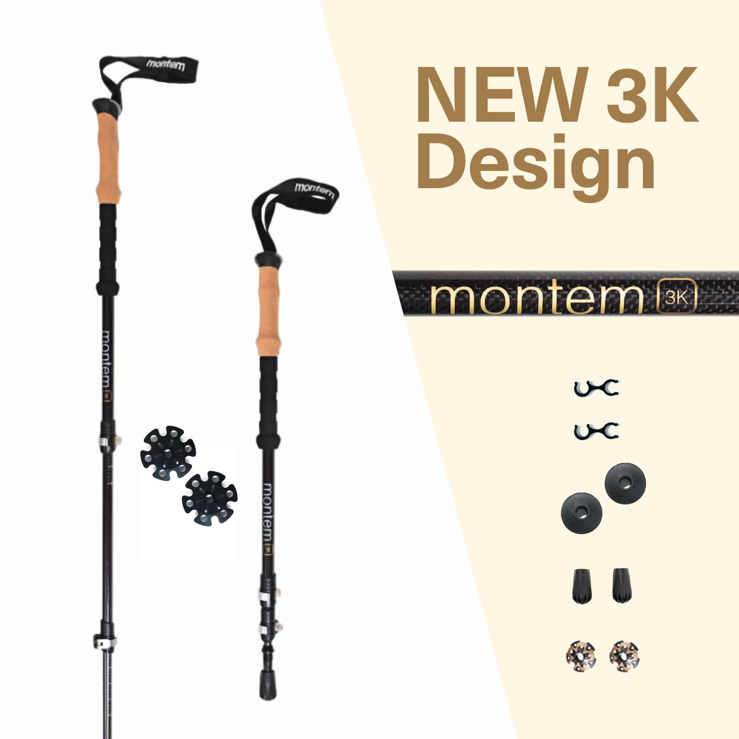 Montem 3K Carbon Fiber Trekking Poles - Ultralight Hiking Sticks with Shock Absorption & Quick Lock System - Weather Resistant Walking Sticks for Hiking, Backpacking & Outdoor Adventures (Pair)