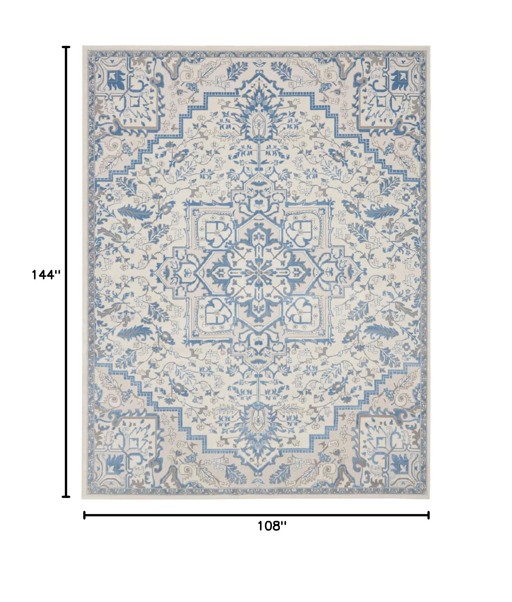 Nourison Elation Floral Ivory Blue 9' x 12' Area Rug - Easy Clean, Non-Shedding, Stain Resistant - Perfect for Bedroom, Living Room, Dining Room & Kitchen Decor (9x12) - Ideal for Home, Office & High-Traffic Areas