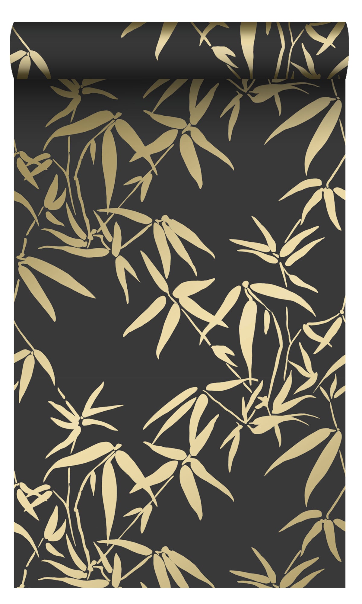 Black and Gold Bamboo Leaves Wallpaper R9375 - Elegant Peel and Stick Wallpaper for Bedroom, Living Room & Office Decor