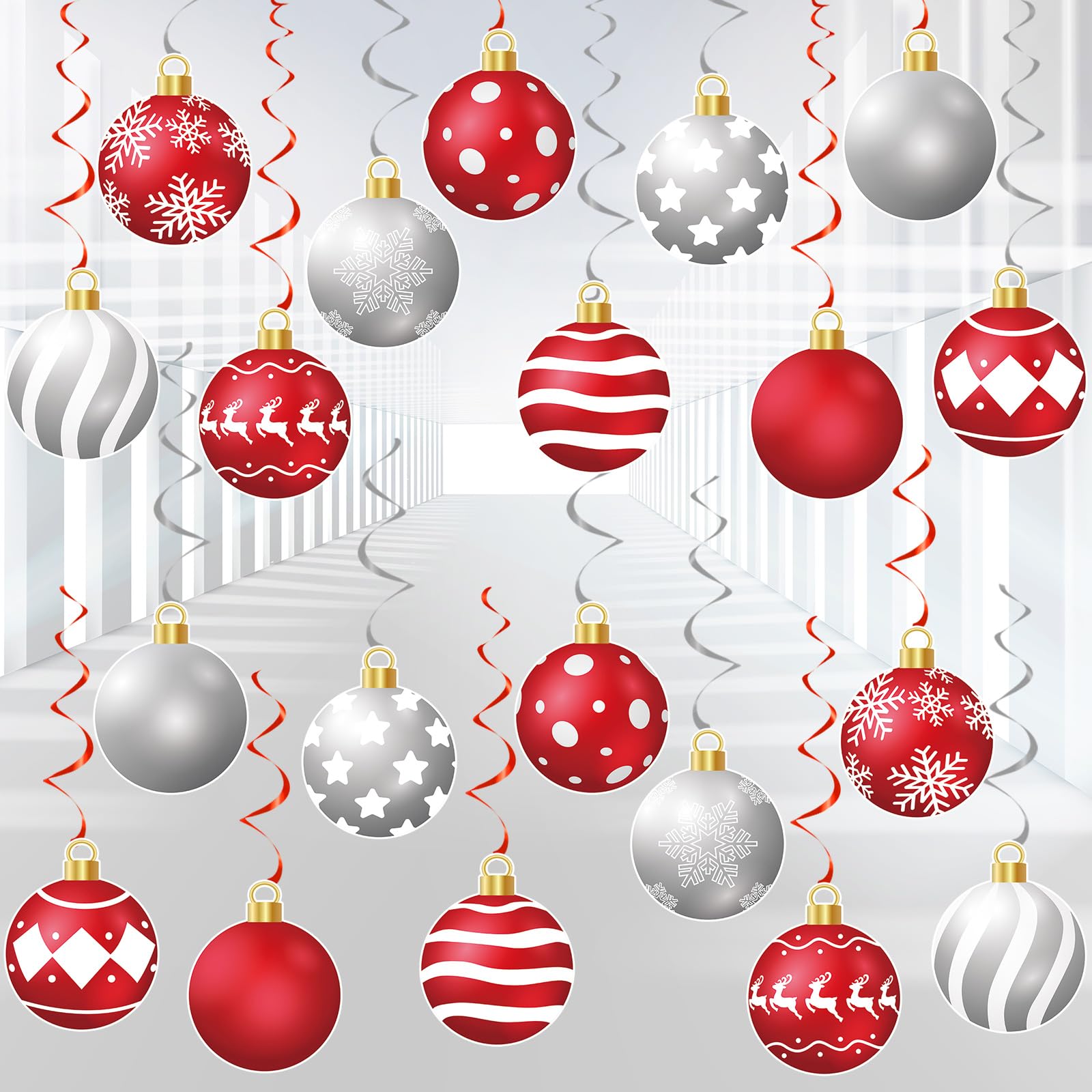 48 Pcs Christmas Hanging Swirl Decorations Set - Xmas Tree Ornaments, Ceiling & Wall Decor for Holiday Parties - Festive Ball Swirls for Home, Office & Outdoor Christmas Decorations