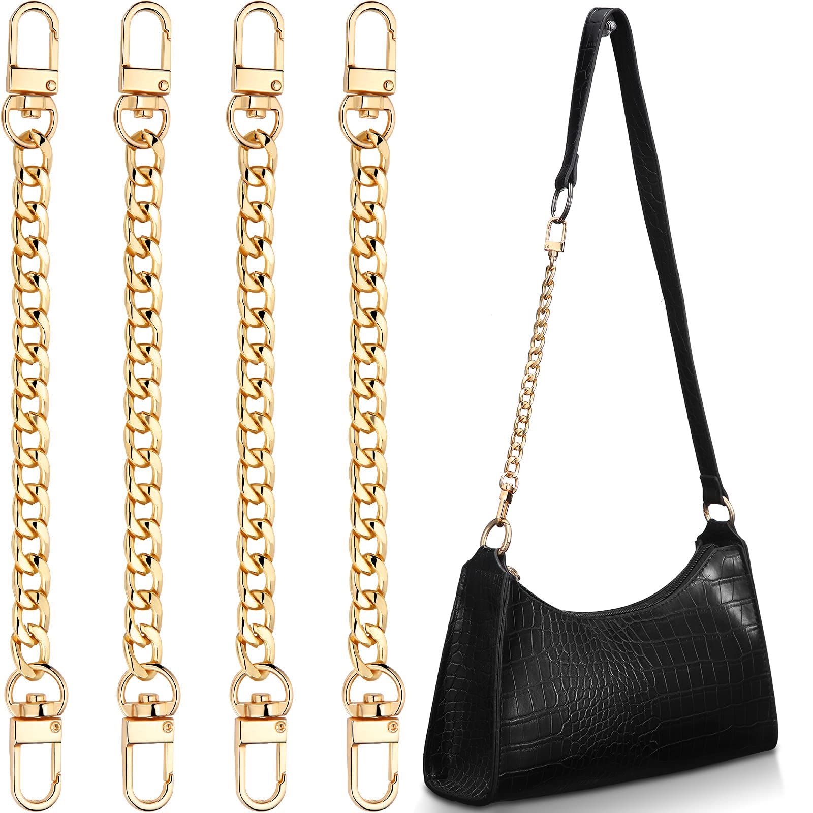 WILLBOND 4-Pack Gold Purse Chain Straps - 7.9 Inch Extender Handles for DIY Bag Accessories & Decorations | Perfect for Handbags, Shoulder Bags & Purse Charms | Ideal for Everyday Use, Gift Wrapping & Fashion Accessorizing