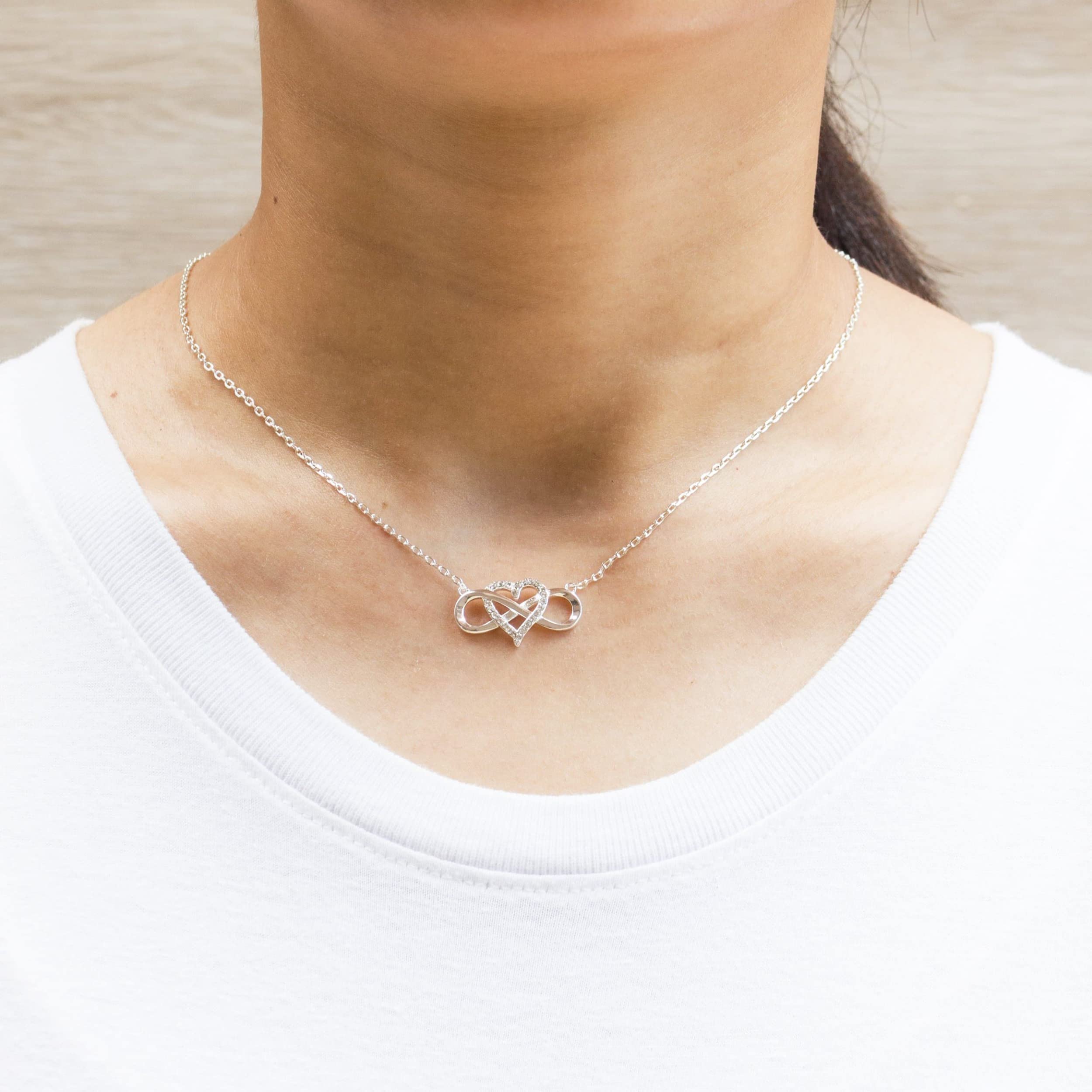 Silver Plated Infinity Heart Necklace with Zirconia Crystals - Romantic Gift for Her