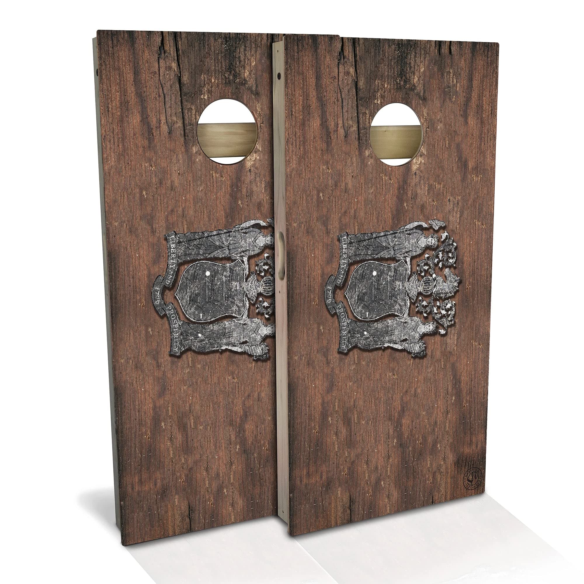 Skip's Garage New Jersey Flag Vintage Cornhole Set - Custom Solid Wood Cornhole Boards Made in USA - Choose Size & Accessories - Perfect for Backyard BBQs, Tailgating & Outdoor Parties