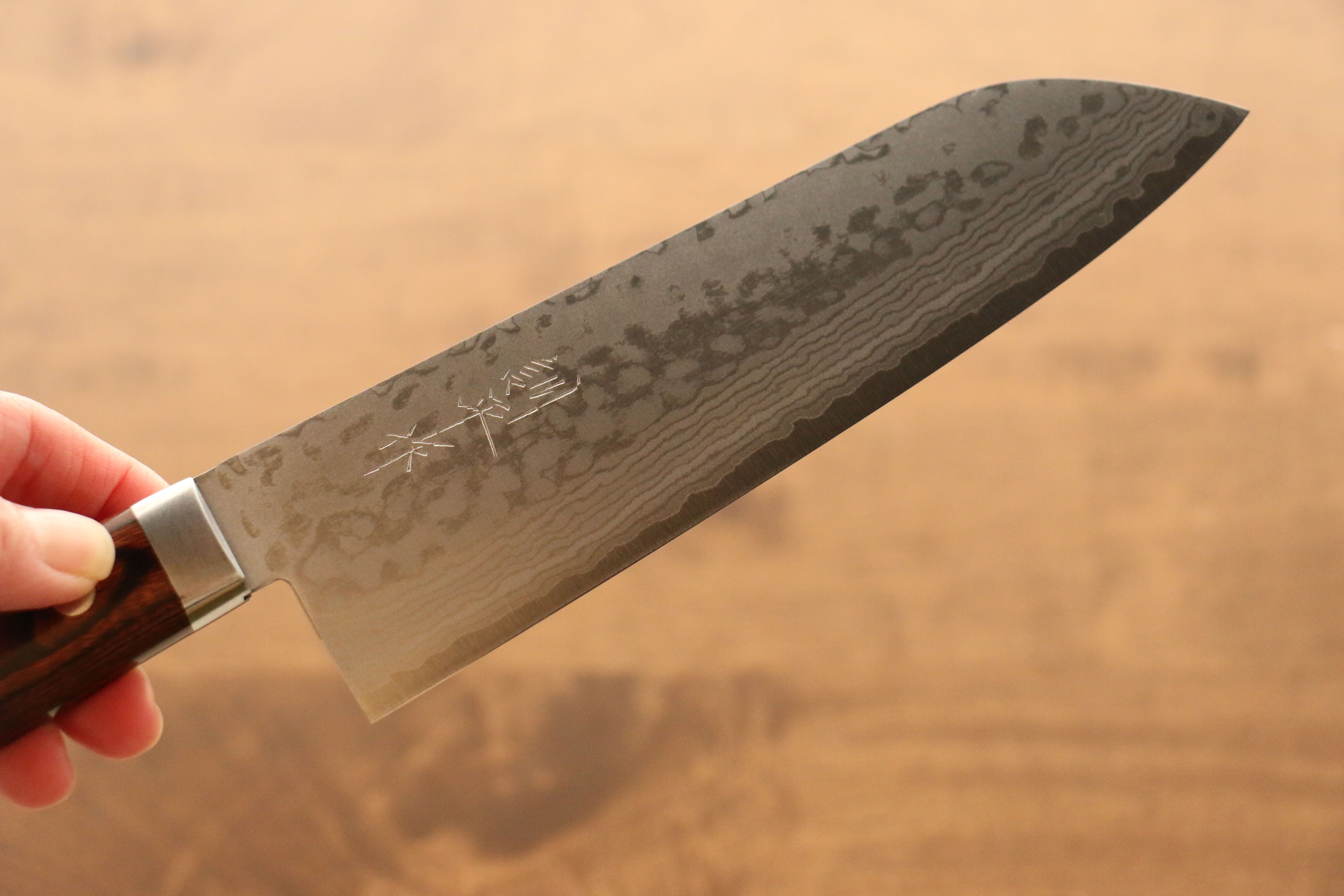 Premium Kunihira Sairyu VG10 Damascus Steel Santoku Knife 170mm with Mahogany Handle - Japanese Kitchen Knife for Professional Chefs & Home Cooking, Perfect for Slicing, Dicing & Chopping Vegetables, Meat & Fish