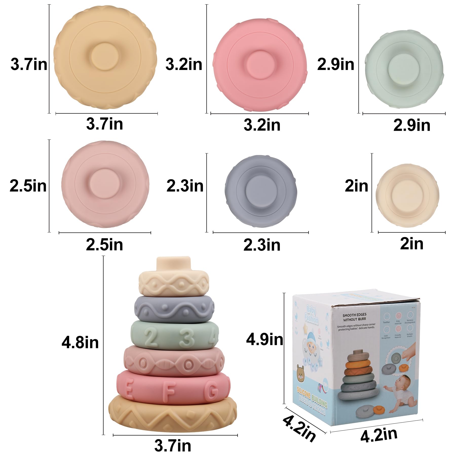 Stacking Rings Soft Toys for Babies 6-12 Months | Sensory Educational Montessori Baby Blocks | Developmental Teething Learning Stacker for Toddlers | Perfect for Early Learning, Fine Motor Skills & Teething Relief | Great for Playtime, Daycare & Home Education