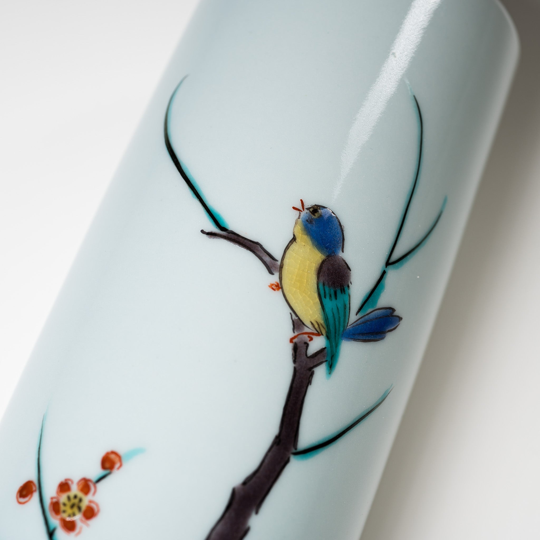 Hand-Painted Kutani Ware Vase - Blue Bird Design - Japanese Porcelain Flower Vase for Home Decor, Wedding Gift & Traditional Tea Ceremony