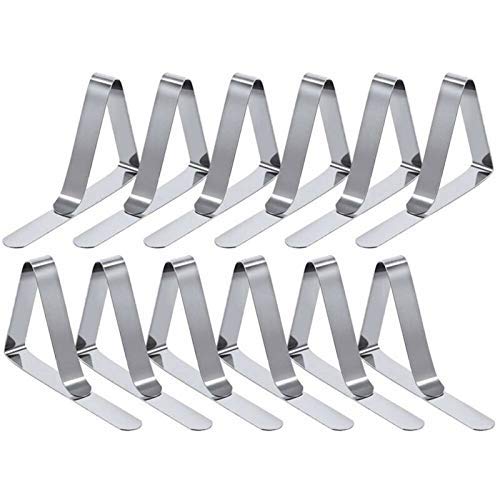 12-Pack Stainless Steel Tablecloth Clips - Heavy Duty Table Cloth Clamps for Party, Picnic, Wedding & Outdoor Dining - Secure Table Cover Holders for Rectangular & Round Tables (Silver)