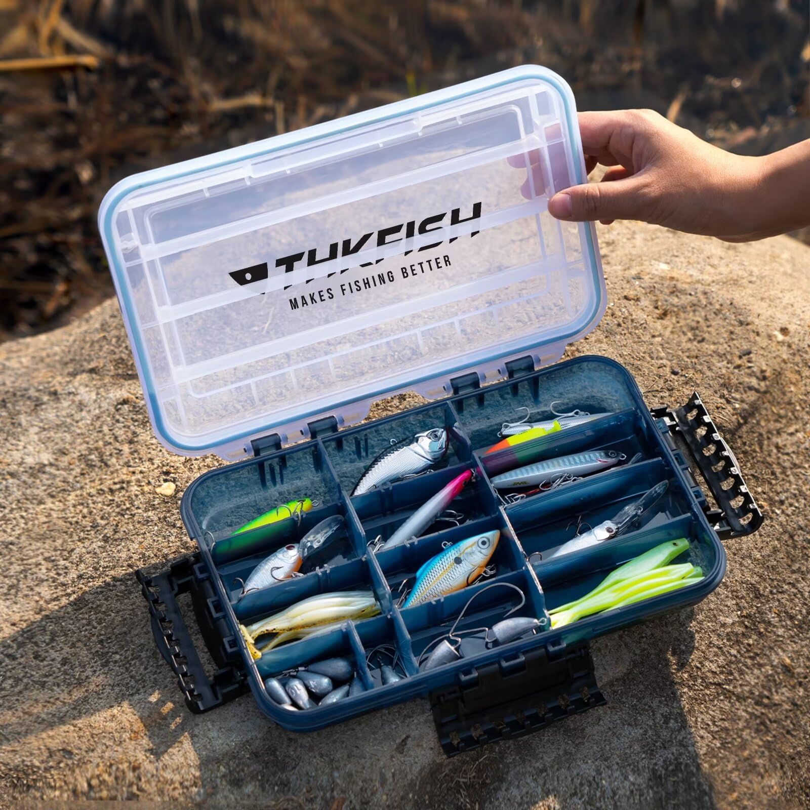 THKFISH 3600 Tackle Tray - Floating Fishing Lure Storage Organizer with Adjustable Dividers | Waterproof & Sun-Proof Plastic Fishing Box | Perfect for Bass, Trout & Saltwater Fishing Gear Organization