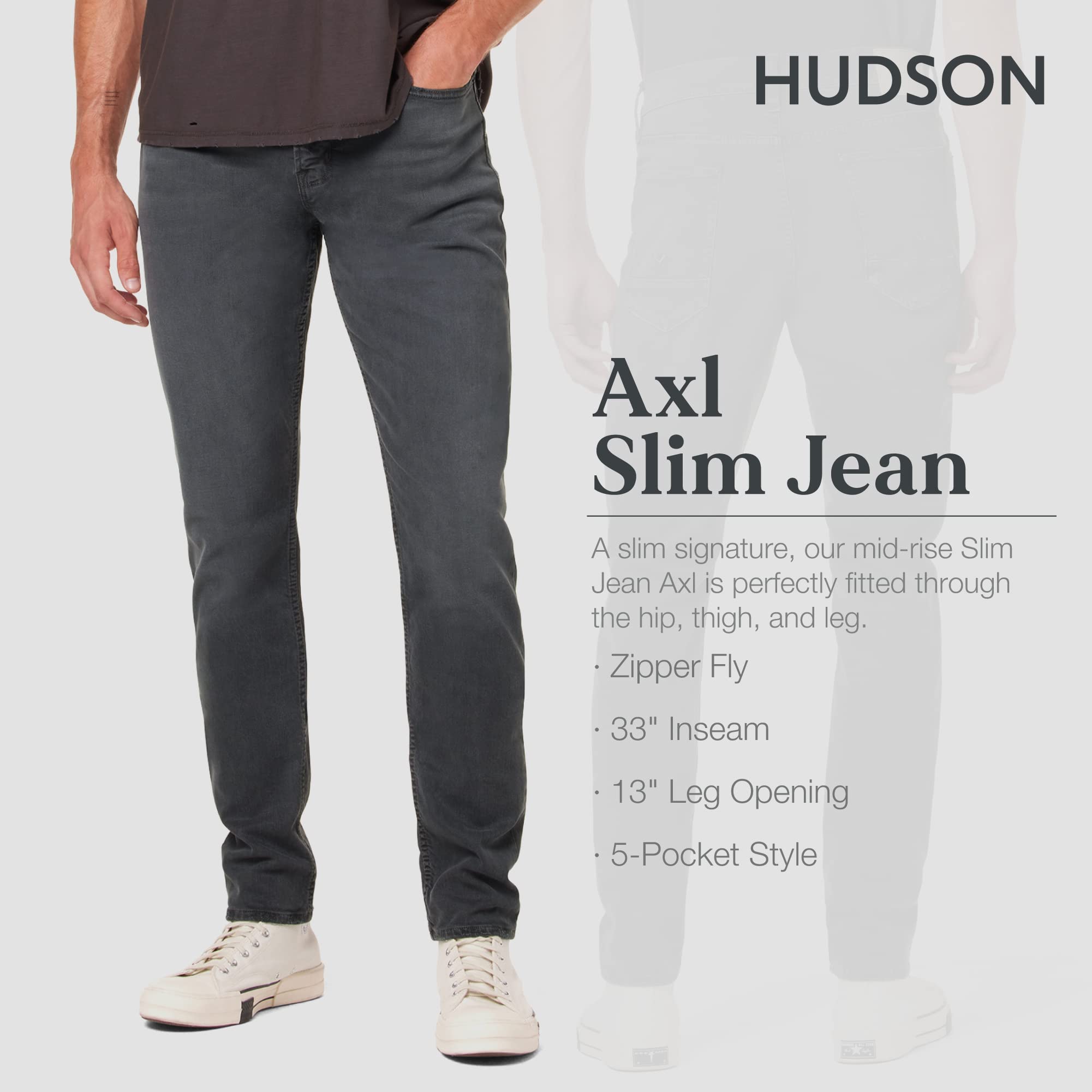 HUDSON Men's Axl Slim Fit Stretch Denim Jeans - Comfortable & Stylish for Casual Wear, Work, and Night Out