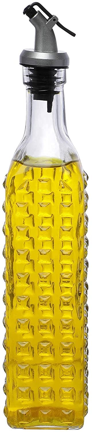 Premium Glass Oil Dispenser with Drip-Free Spout - 500ml Clear Olive Oil Bottle for Kitchen, Salad Dressing & Cooking - Elegant Transparent Design for Countertop & Dining Table