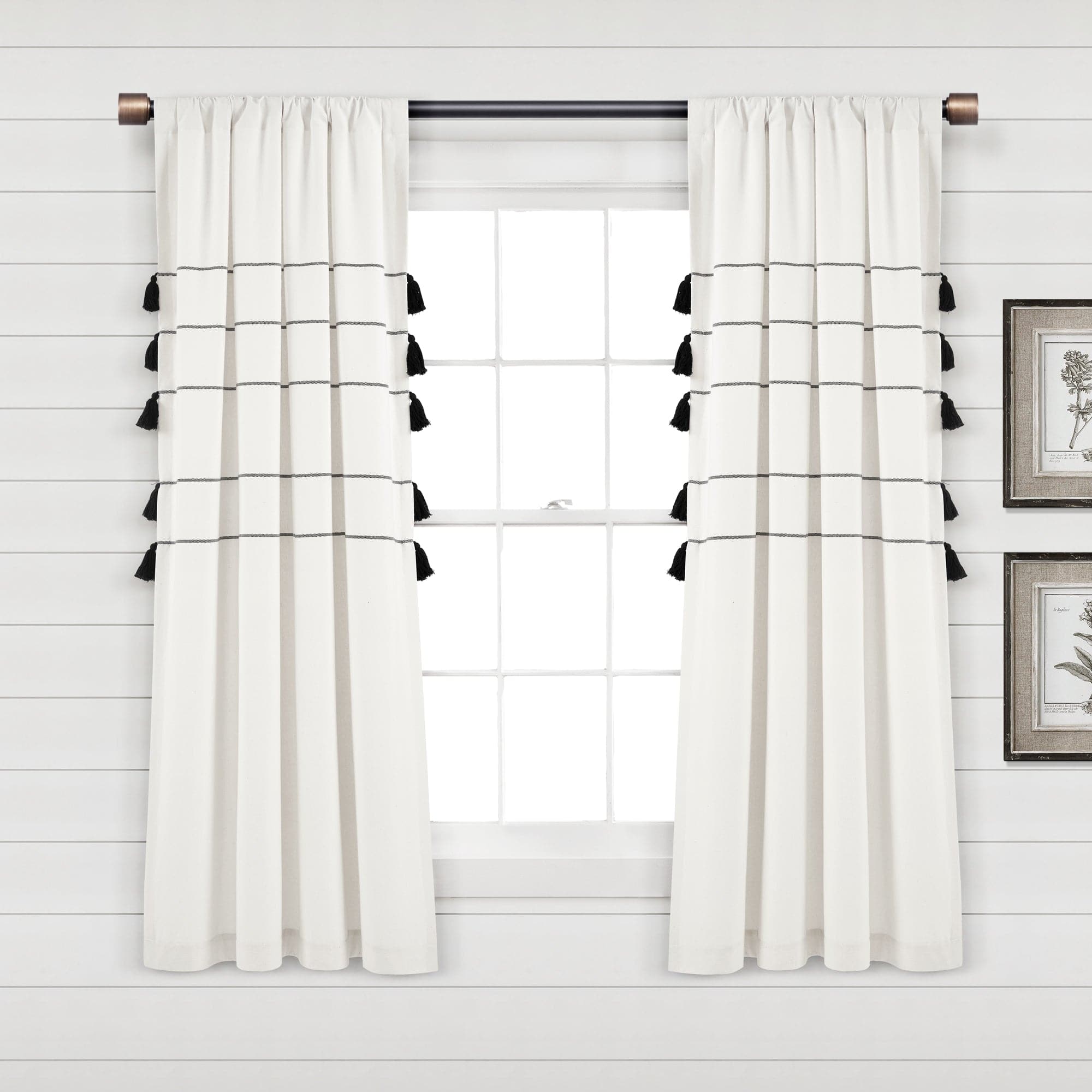 Farmhouse Boho Stripe Woven Tassel Window Curtains - Yarn Dyed Recycled Cotton Blend Panel Set (2 Pack) for Living Room, Bedroom & Dining Room Decor