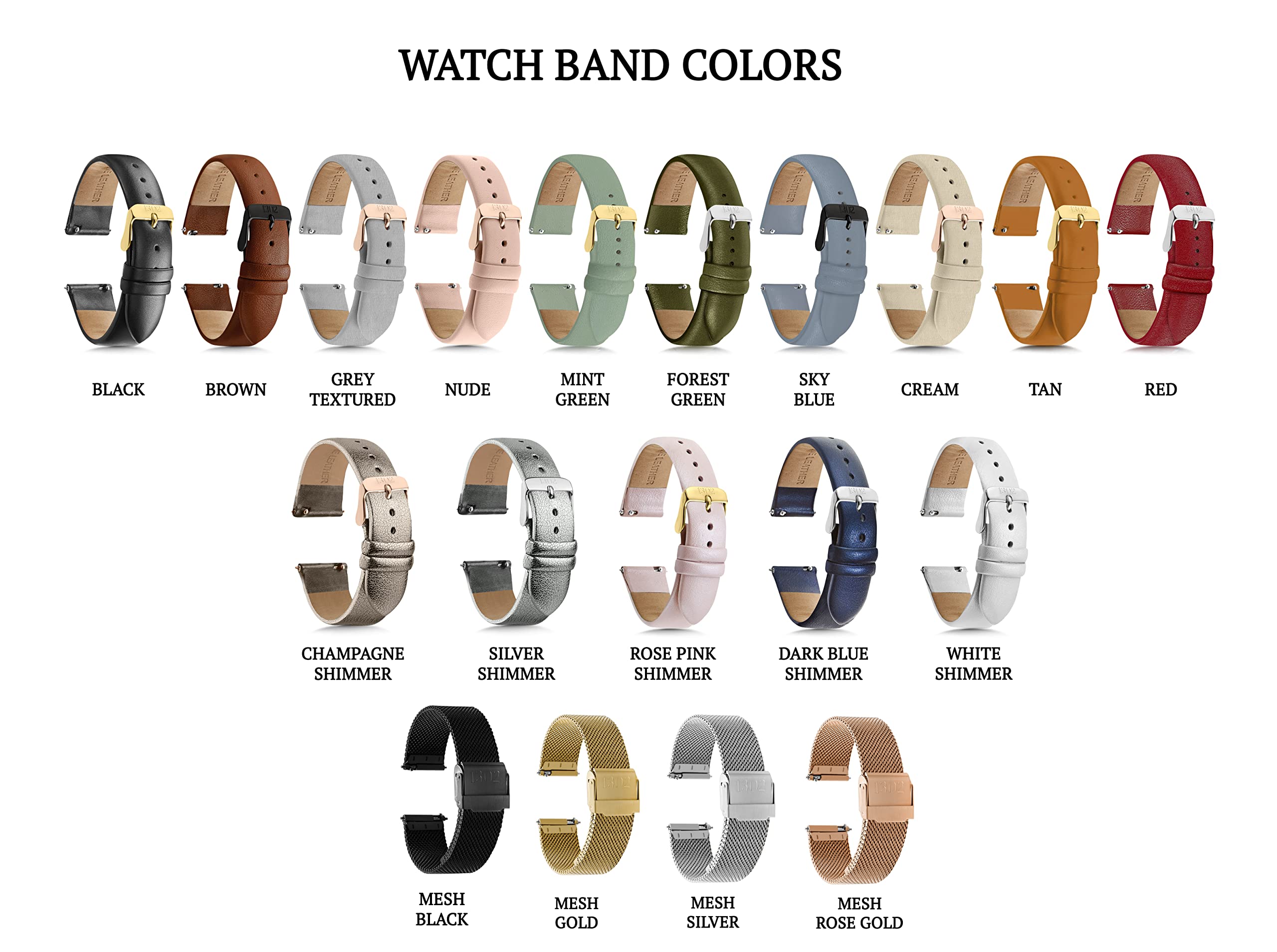 Black Leather Watch Band 18mm 20mm 22mm - Quick Release Strap for Easy Interchange - Perfect for Dress & Casual Wear