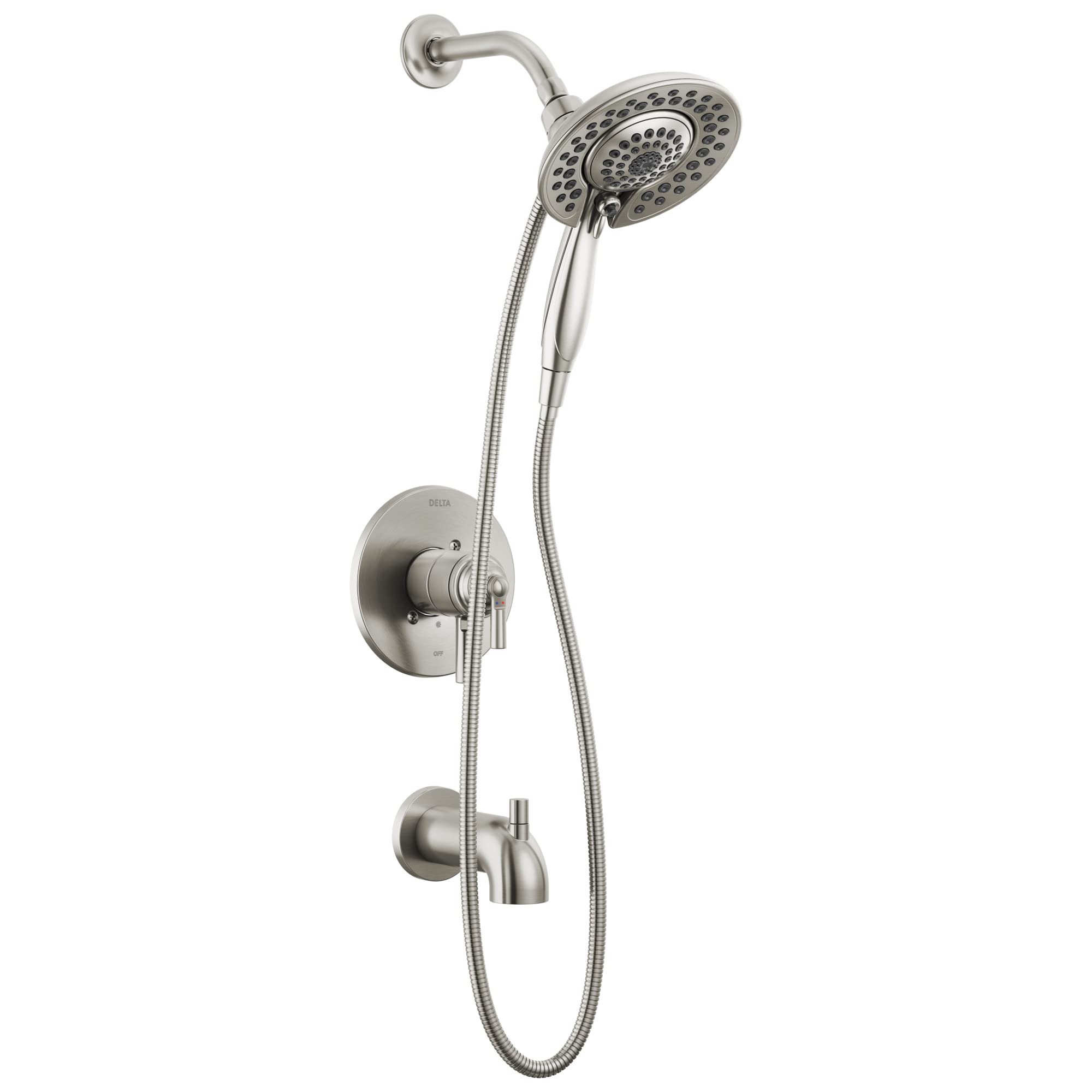 Delta Saylor 17 Series Brushed Nickel Tub and Shower Faucet Combo with In2ition 2-in-1 Shower Head & Handheld Spray - T17435-SS-I (Valve Not Included) - Perfect for Bathroom Renovation and Modern Home Upgrade