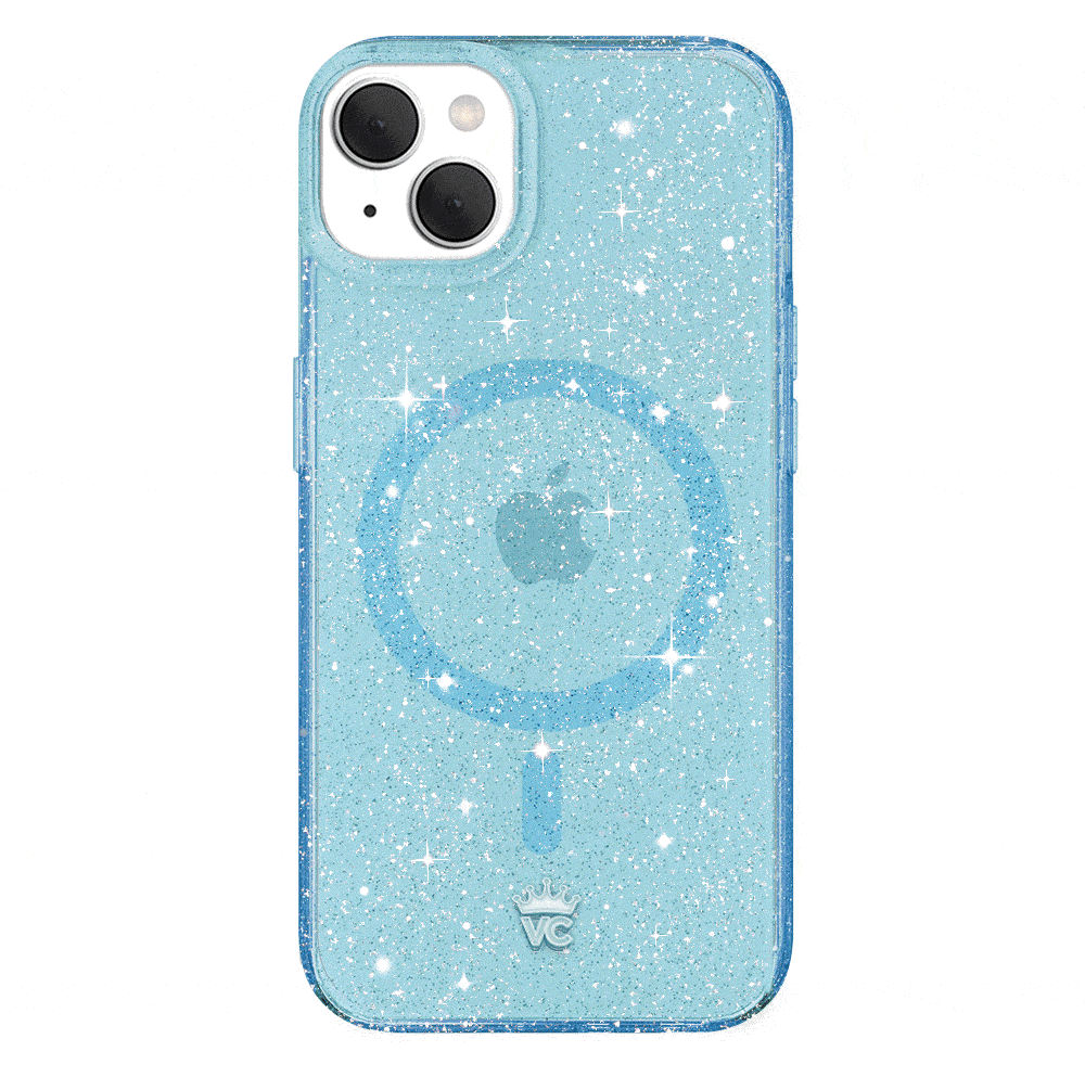 Blue Stardust Glitter iPhone Case - Shatterproof Protective Cover for iPhone 13/14/15 Pro Max - Sparkly Glitter Phone Case for Women Girls - Perfect for Parties, Travel & Everyday Use