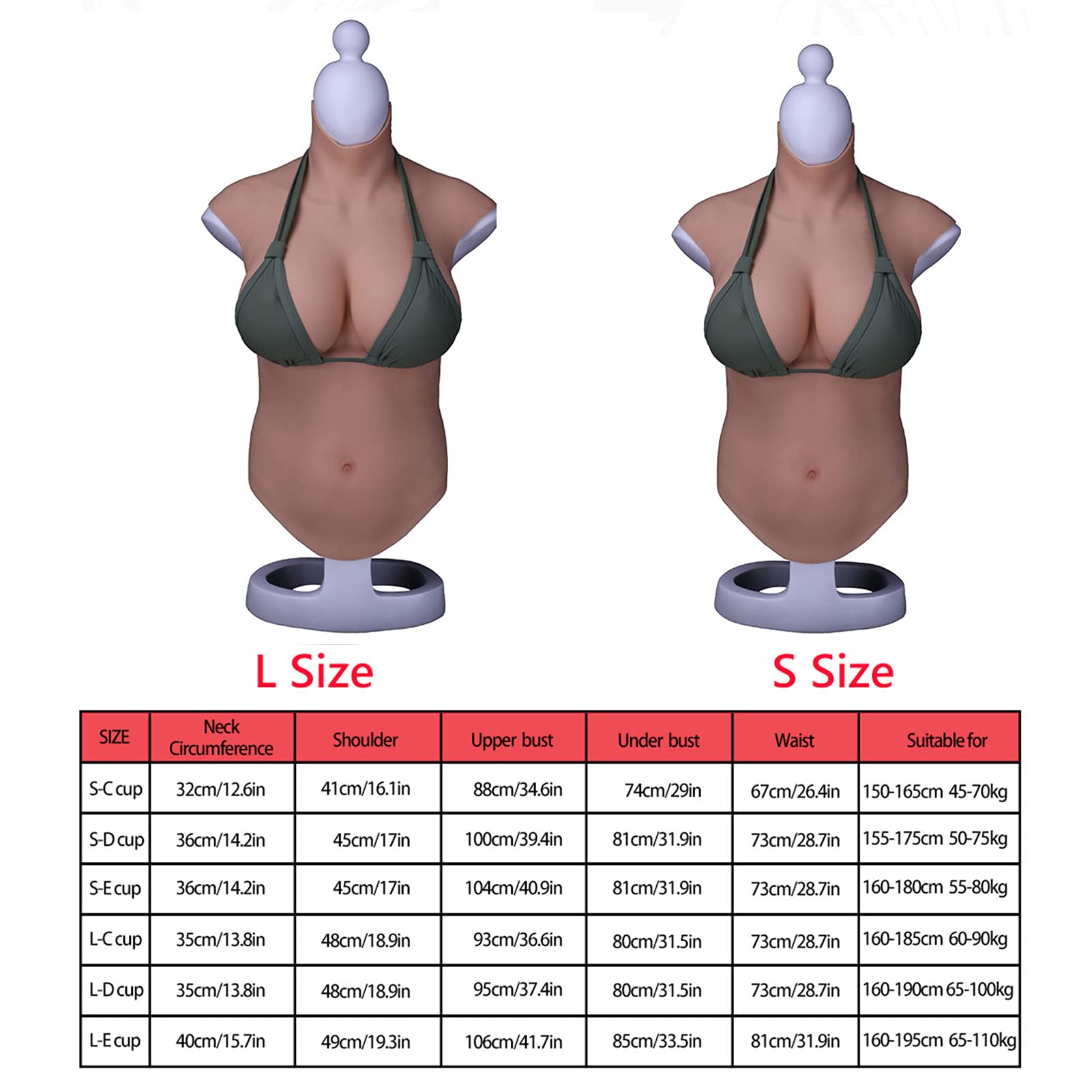 Premium C D E Cup Silicone Breast Forms - Realistic Half Body Suit for Crossdressers, Drag Queens & Transgender - Natural Looking Fake Boobs Breastplate for Cosplay, Theater & Everyday Wear