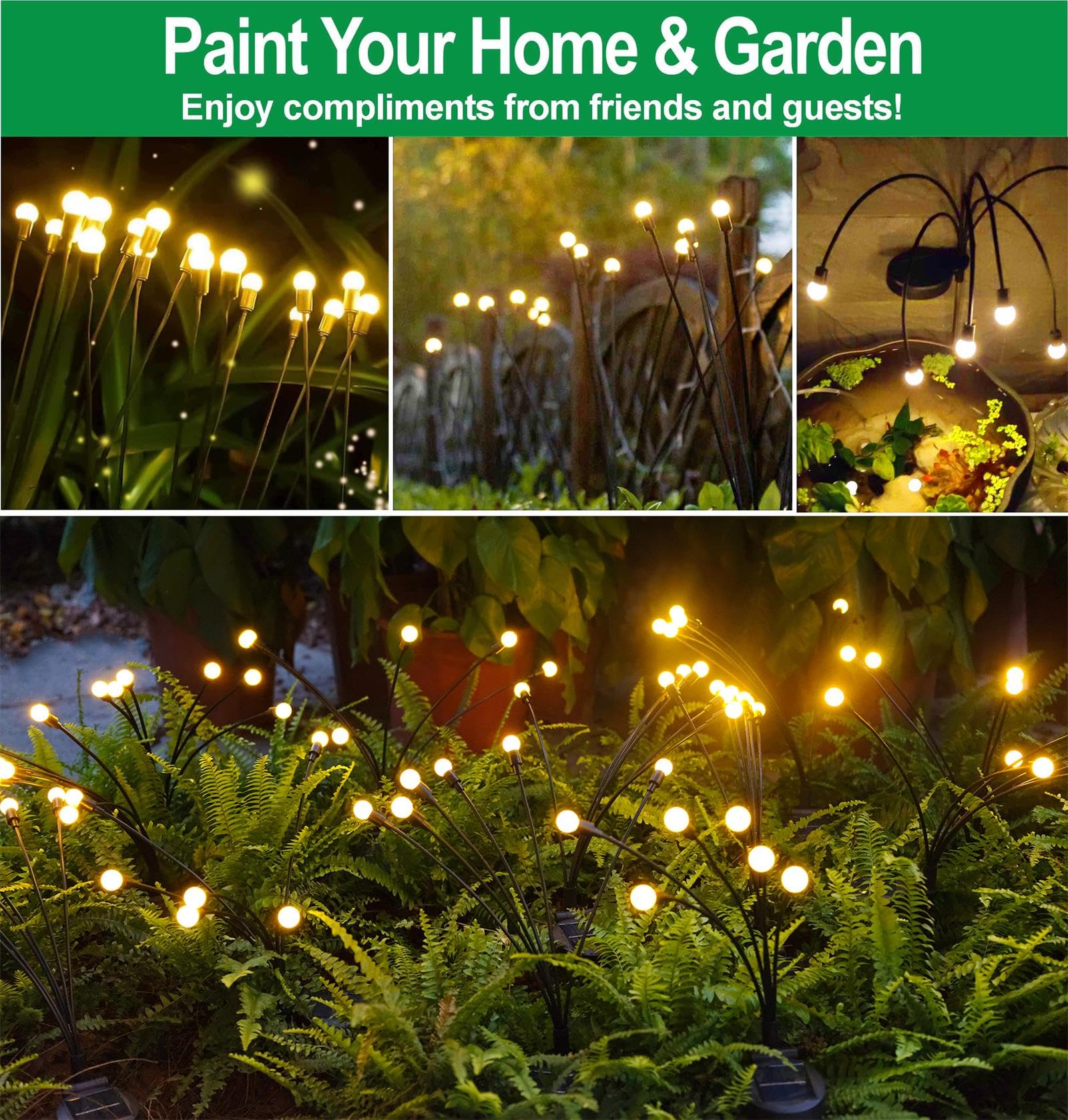 SIOTMERA 4-Pack Solar Powered Outdoor Lights - Waterproof IPX5, Wind-Resistant Firefly Garden Lights, Warm White LED Pathway Lighting for Yard, Lawn, Patio, and Christmas Decoration | Perfect for Landscape, Walkways, and Festive Ambiance