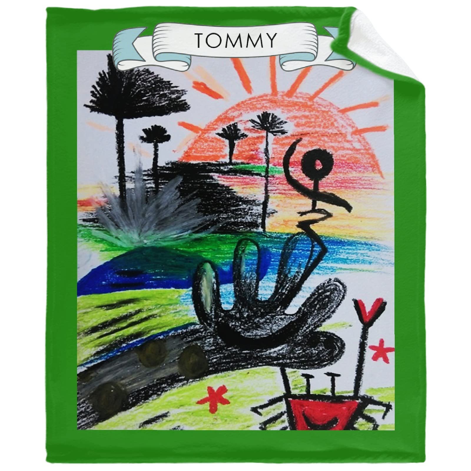 Custom Photo Blanket with Name - Personalized Kids Modern Art Gallery Flannel Throw Blanket 80