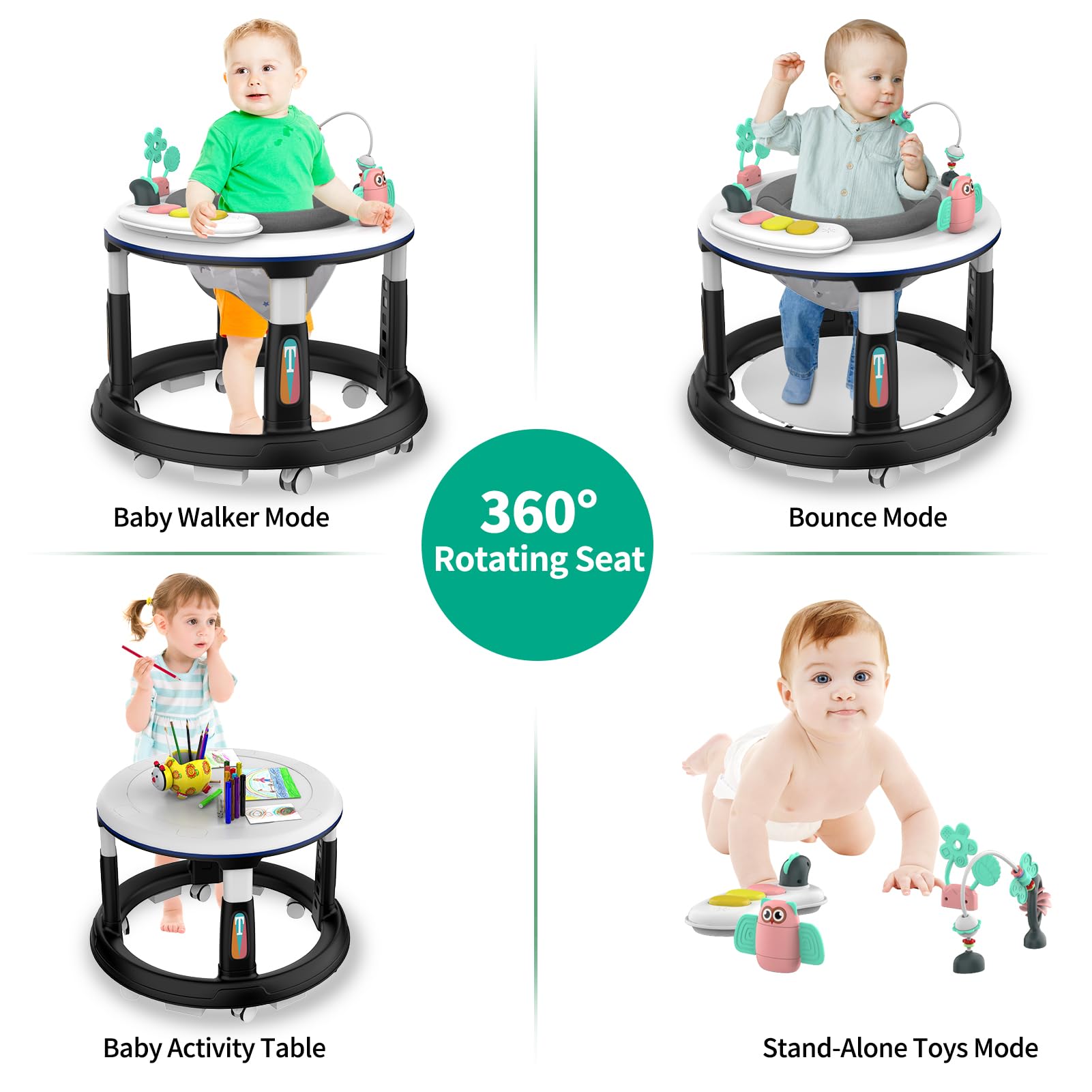 Best Baby Walker for 6-12 Months - Adjustable Height with Wheels, Music & Lights - Activity Center with Detachable Toys & Bounce Pad - Perfect for Learning to Walk & Playtime Fun for Boys & Girls