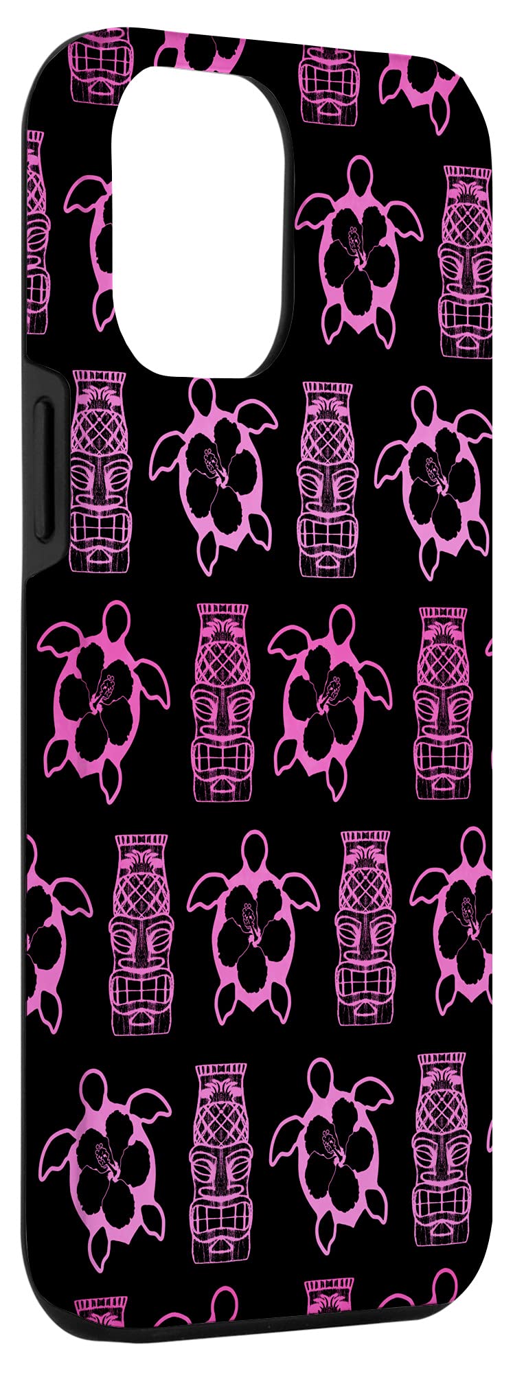 iPhone 12 Pro Max Case - Pink Sea Turtle & Hawaiian Honu Tiki Statues Design - Protective Phone Cover for Beach Vacation, Summer Travel & Tropical Theme Lovers