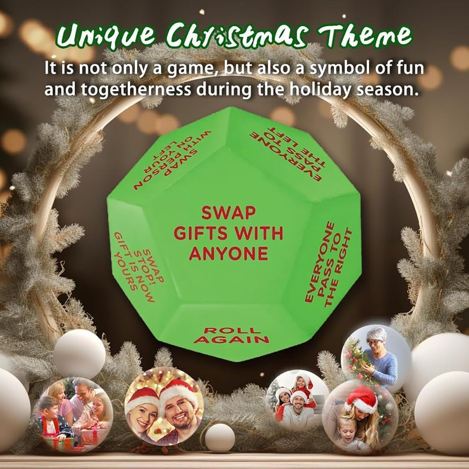 Santa Swap Gift Exchange Dice Game - 2025 New Christmas Party Game for Family & Friends - Oversized Holiday Decoration Die with 12 Unique Sides (1 Piece) - Perfect for Secret Santa, White Elephant, and Holiday Party Activities