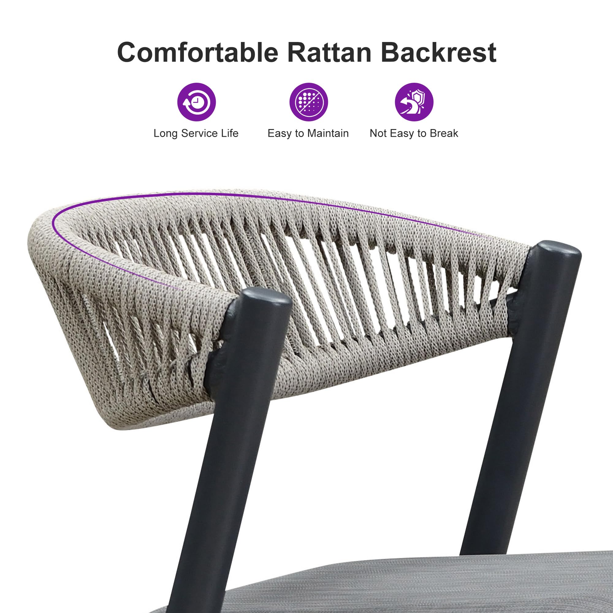 PURPLE LEAF 3-Piece Outdoor Counter Height Bar Set - Modern Rattan Bar Stools & Table for Patio, Kitchen Island - Indoor/Outdoor Use - Dark Grey - Perfect for Backyard Entertaining & Outdoor Dining