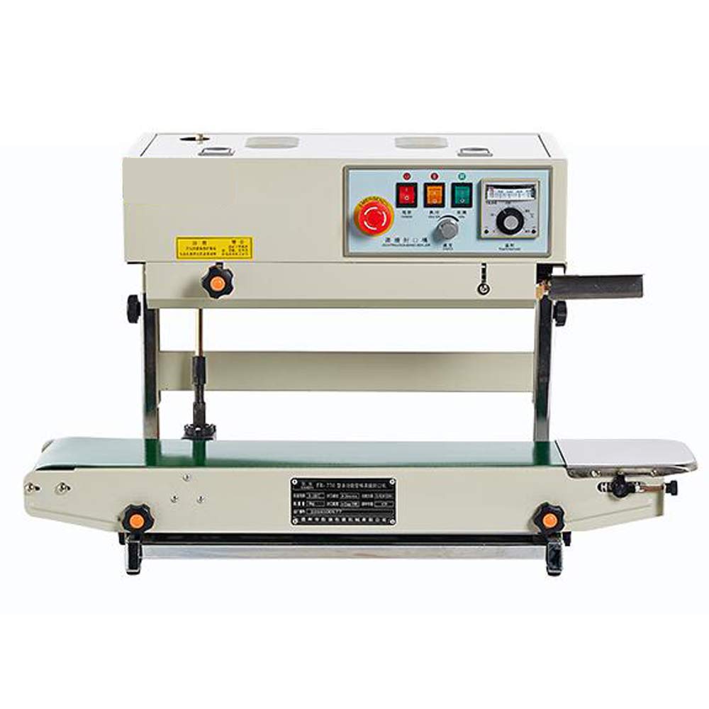 Automatic Horizontal Continuous Band Sealer Machine for Plastic PVC Bags - 110V Commercial Sealing Equipment (FR770 Vertical Model) | Ideal for Food Packaging, E-commerce Shipping & Industrial Use