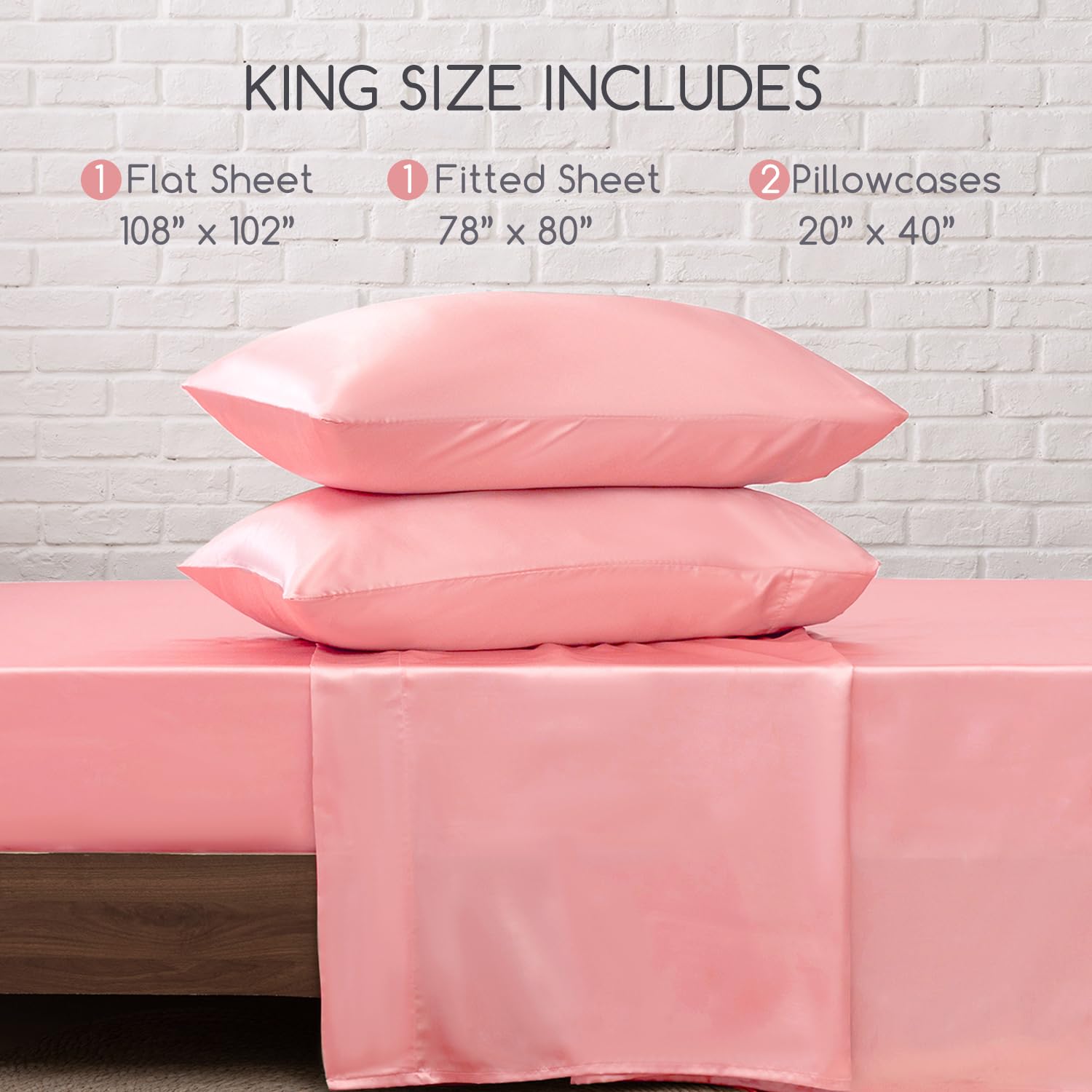 Luxury Satin Bed Sheets Set - King Size 4 Piece Silky Soft Bedding with 15