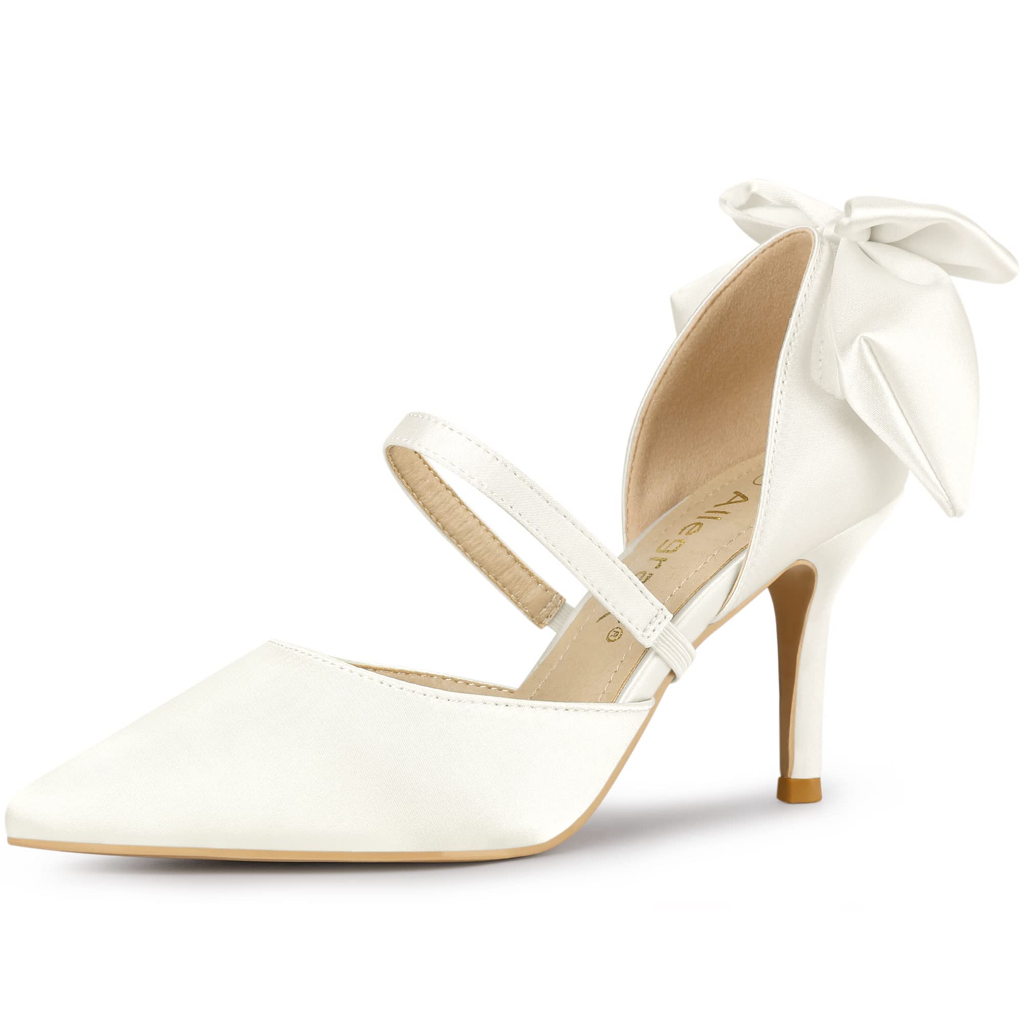 Allegra K Women's Pointed Toe Bow Satin Stiletto Heels Pumps - Elegant Dress Shoes for Parties, Weddings & Evening Events