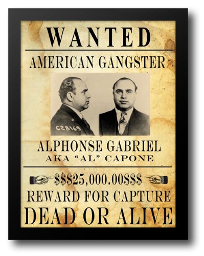Al Capone Wanted Poster 22x28 Framed Vintage Art Print - Perfect for Gangster Themed Decor & Man Cave Wall Art