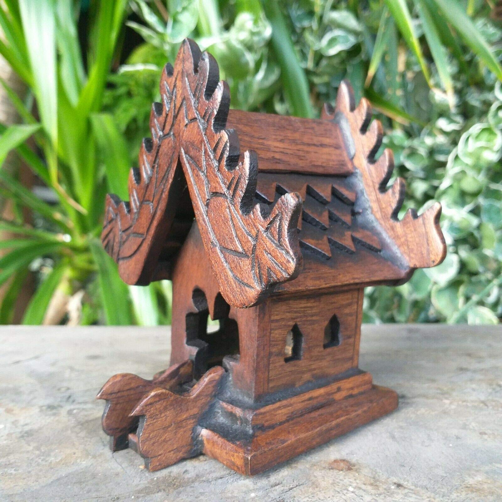 Handmade Teak Wood Mini Temple Tabletop Thai Small Buddha Buddhist Spirit House SanPraPhum - Home Altar Decor, Meditation Gift, Asian Spiritual Decor for Office & Living Room