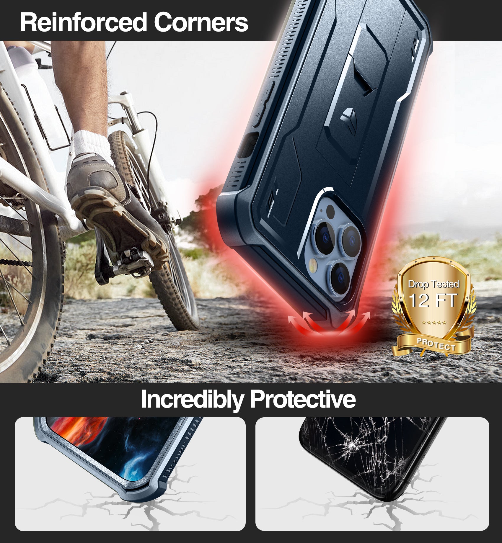 Dexnor Heavy Duty Shockproof Case for iPhone 13 Pro Max with Built-in Screen Protector & Adjustable Kickstand - Perfect for Outdoor Activities, Travel, and Daily Protection