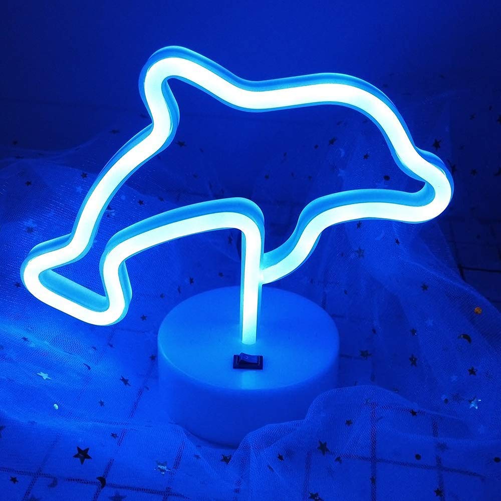 ENUOLI Blue Dolphin LED Night Light - USB/Battery Operated Neon Sign for Home Decor, Girls Bedroom, Living Room & Christmas Party - Perfect Kids Gift & Unique Table Lamp Decoration for Birthday, Wedding & Ocean Theme Events