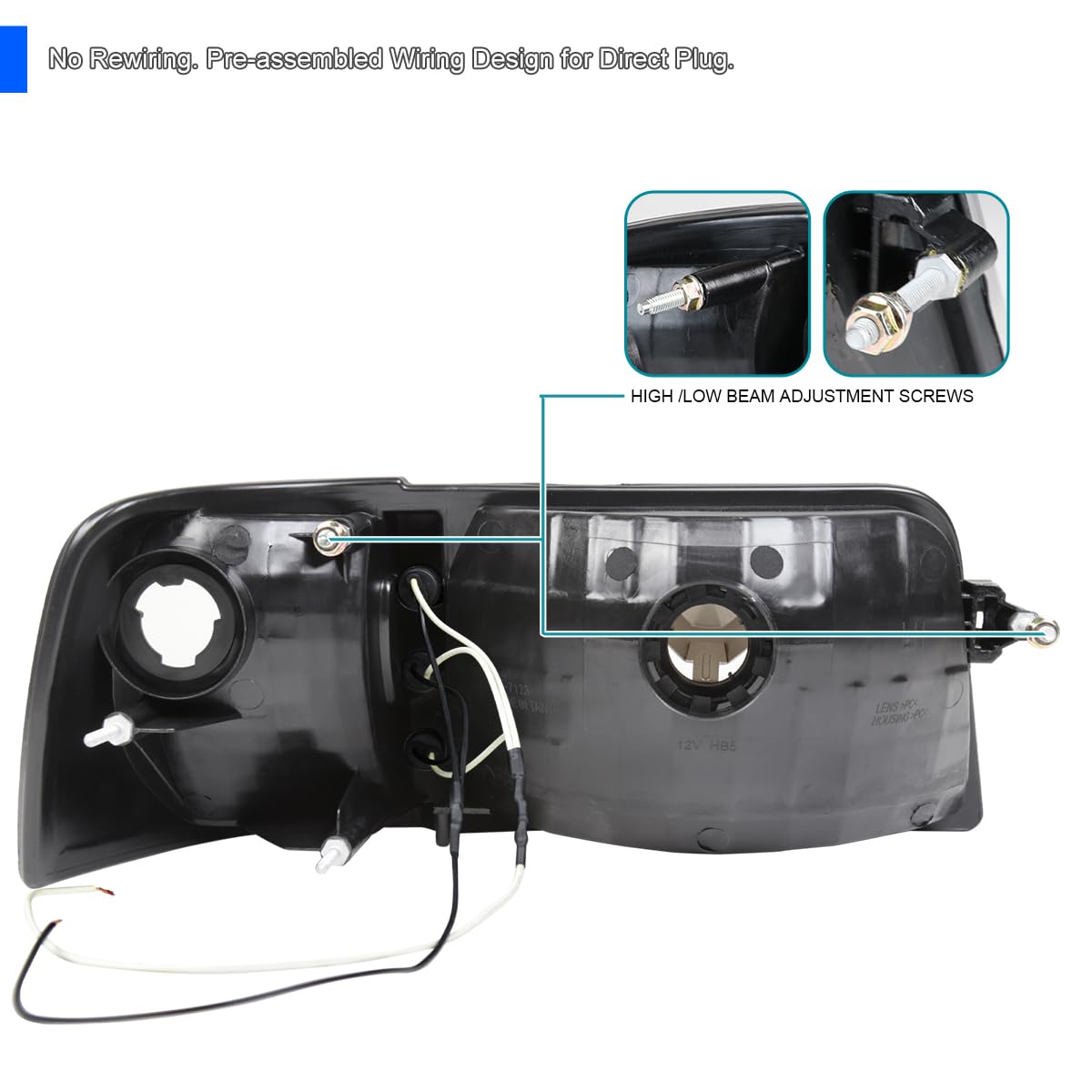 Spec-D Tuning Chrome LED Headlights with Clear Lens & Corner Lights - Compatible with 1993-1997 Ford Ranger (Left & Right Pair) | Durable Replacement Headlight Assembly for Off-Road & Night Driving