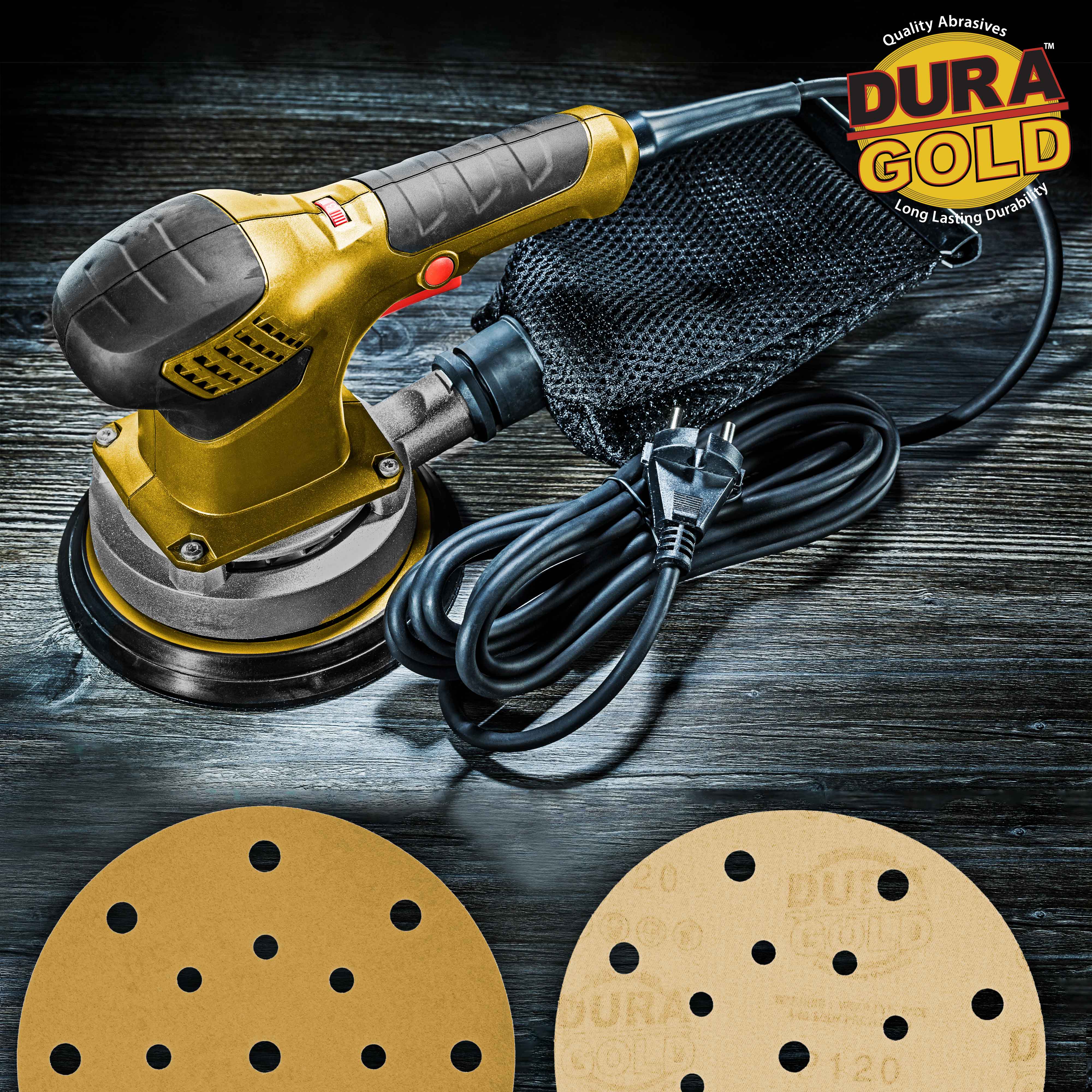 6 Gold Sanding Discs 120 Grit with 17 Hole Pattern - Hook & Loop for DA Sander - 50 Pack - Perfect for Automotive Polishing & Wood Sanding Projects