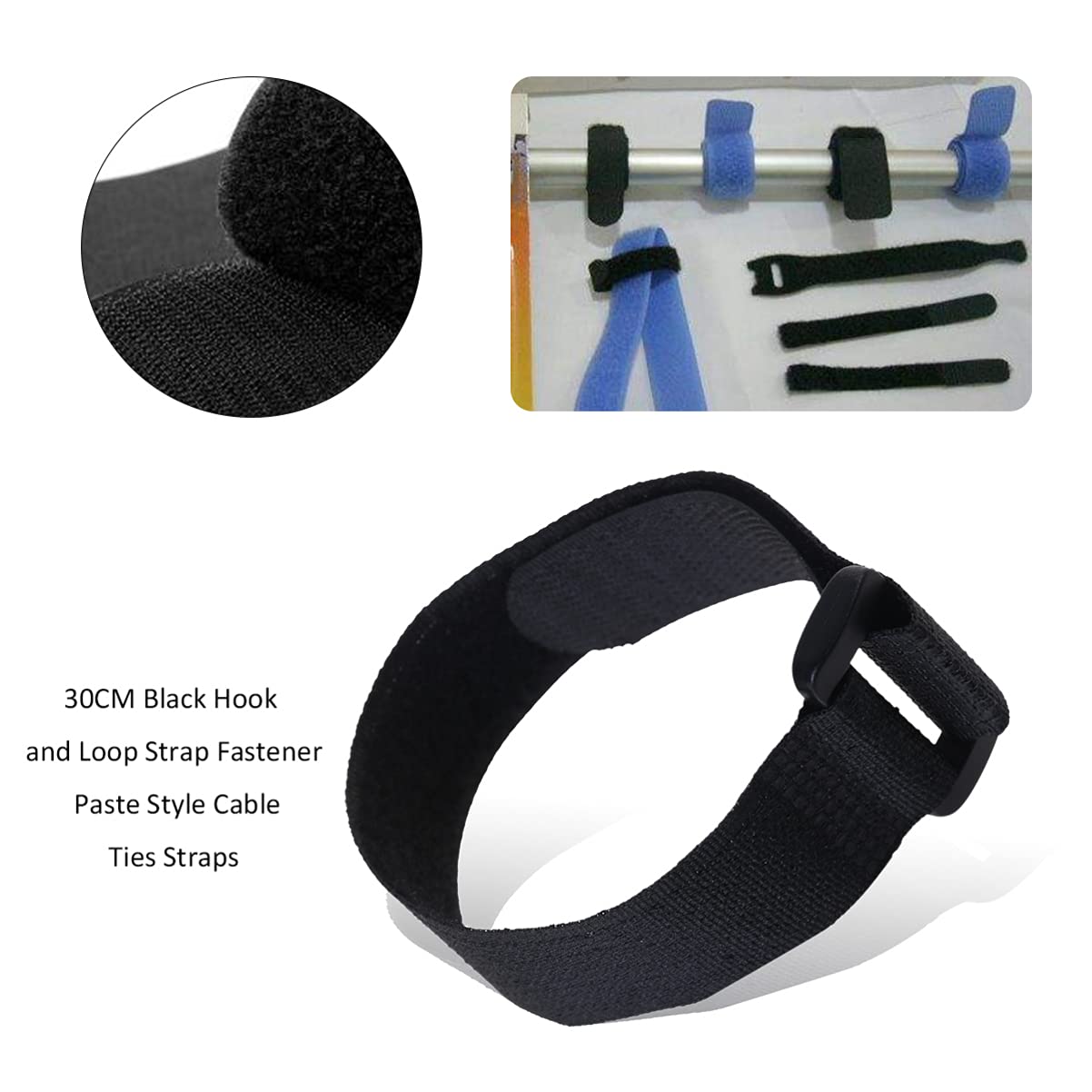 5-Pack White Nylon Hook and Strap Cable Ties - Adjustable Fastening Straps for Strollers, Bags, Cables & Organizing - Elastic Cinch Straps with Paste Style Hook (Perfect for Baby Gear, Travel & Home Organization)