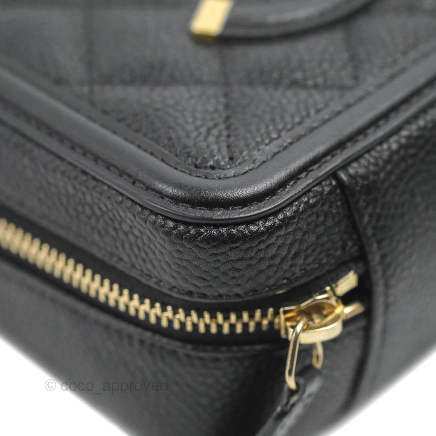Chanel CC Filigree Vanity Clutch With Chain - Caviar Black Leather & Aged Gold Hardware - Luxury Evening Bag for Women, Perfect for Parties, Weddings & Special Occasions