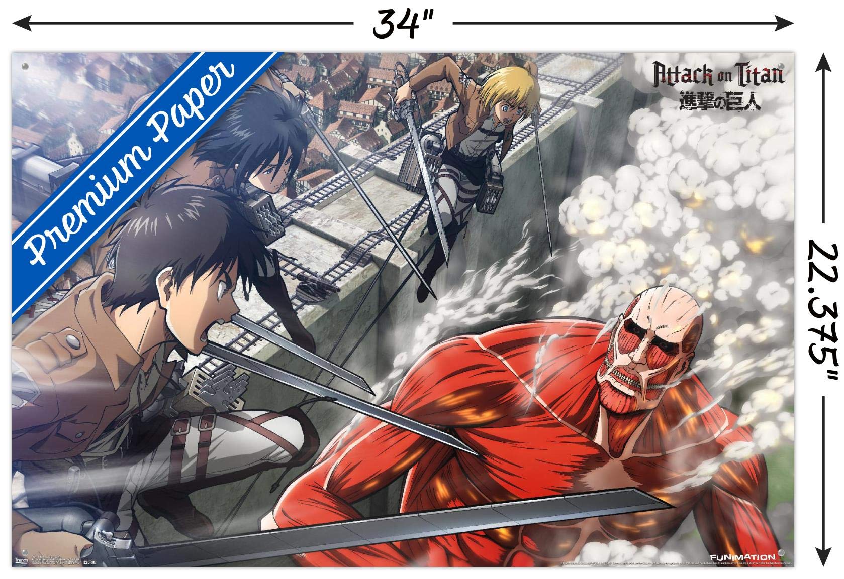 Attack on Titan Battle Wall Poster with Push Pins - Anime Wall Art Decor for Bedroom, Office & Game Room - Perfect for Fans & Collectors