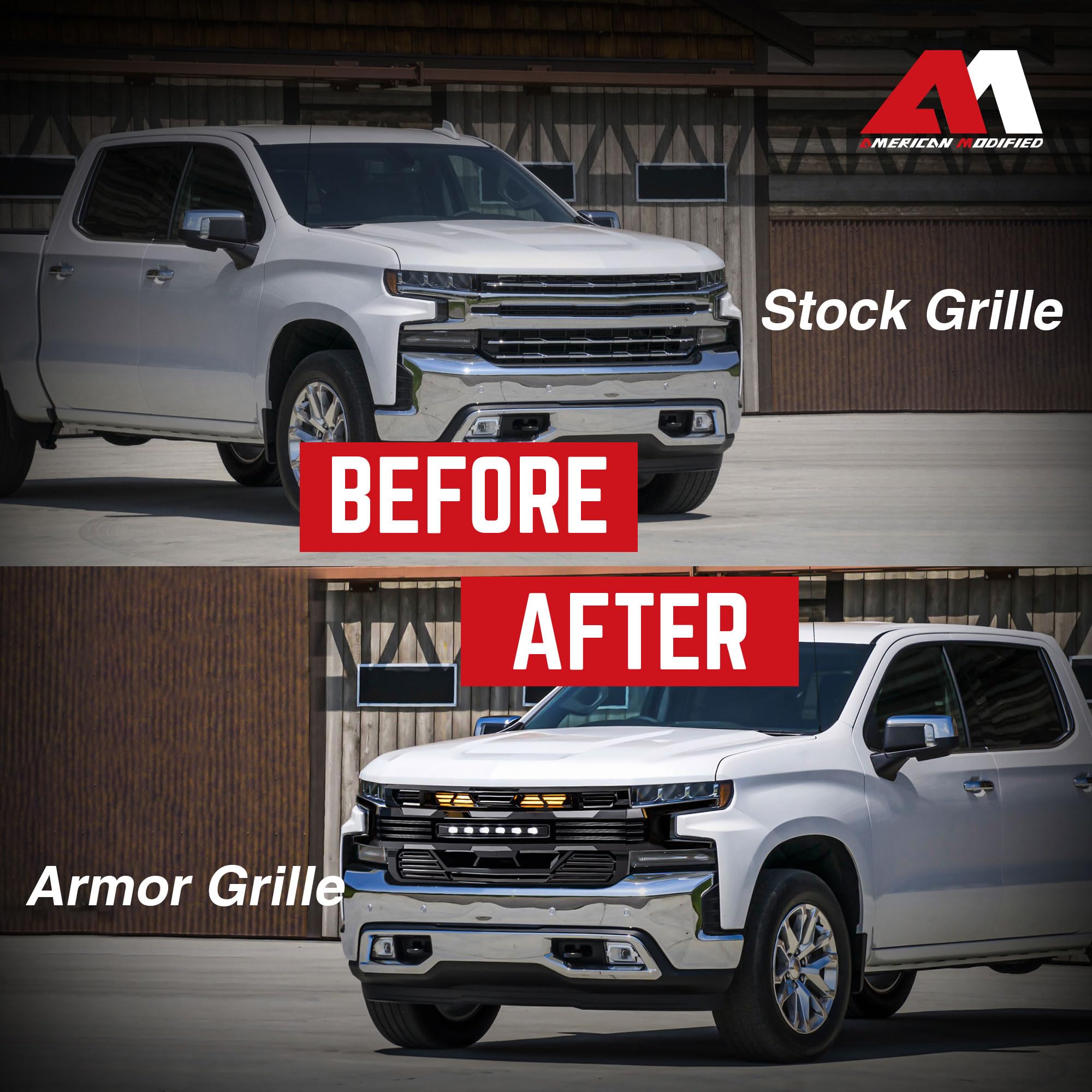 19-21 Chevy Silverado 1500 LED Armor Grille with Off-Road Lights - Glossy Black | Durable Front Bumper Protection for Off-Roading & Night Driving