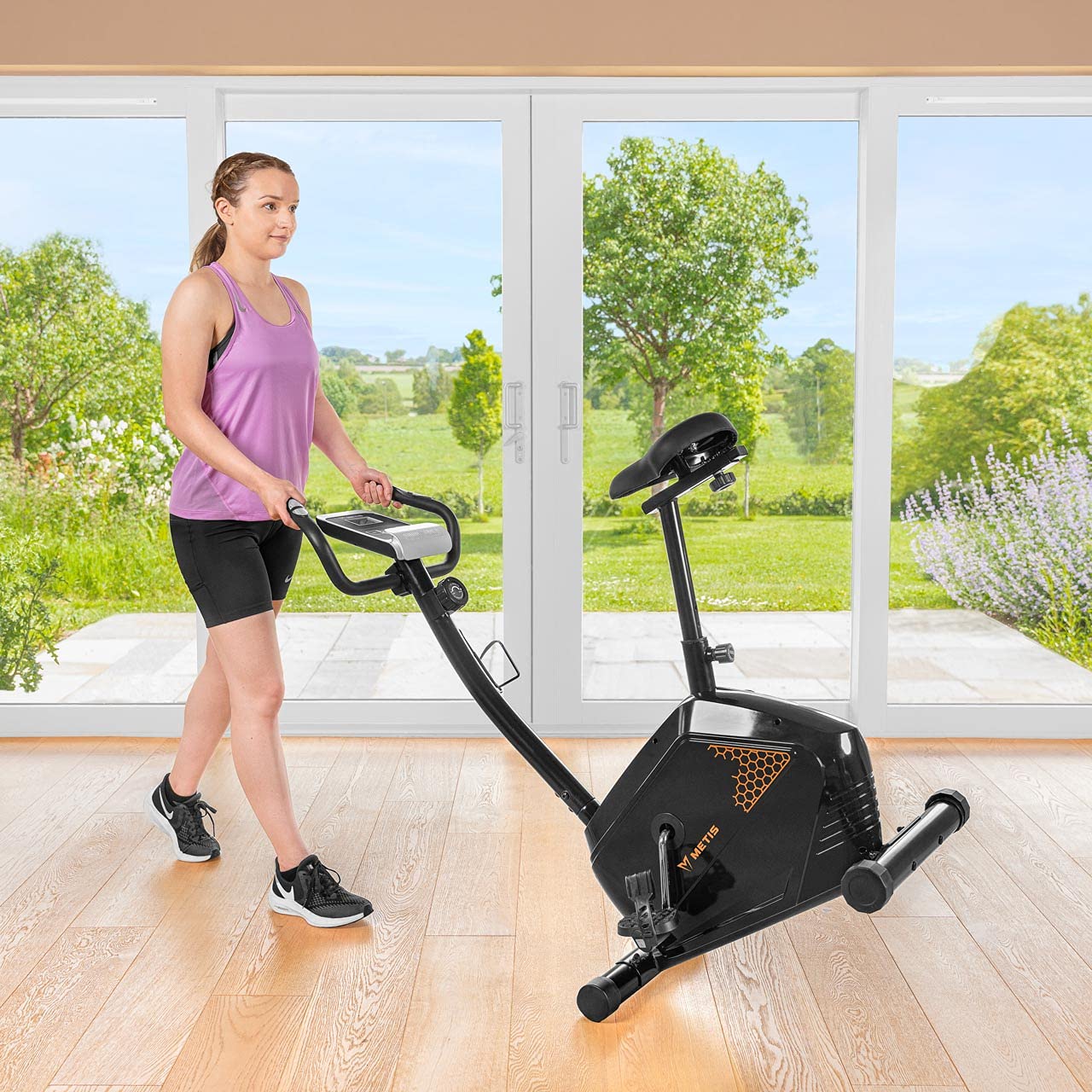 METIS Home Fitness Exercise Bike - 8 Resistance Levels Stationary Bike for Beginners & Advanced Users | Adjustable Seat & Water Bottle Holder | Perfect for Home Gym, Cardio Workouts & Indoor Cycling Training