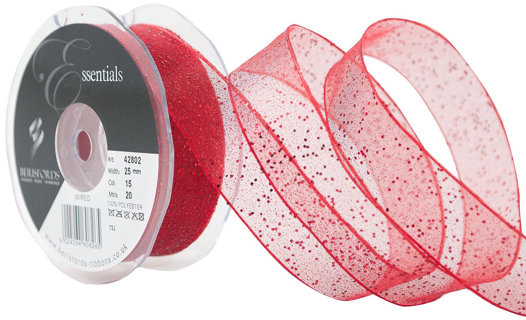 25mm Red Glitter Wire Edge Ribbon - 10 Yards Bulk Roll for Gift Wrapping, Party Decorations, DIY Crafts, Scrapbooking & Wedding Favors