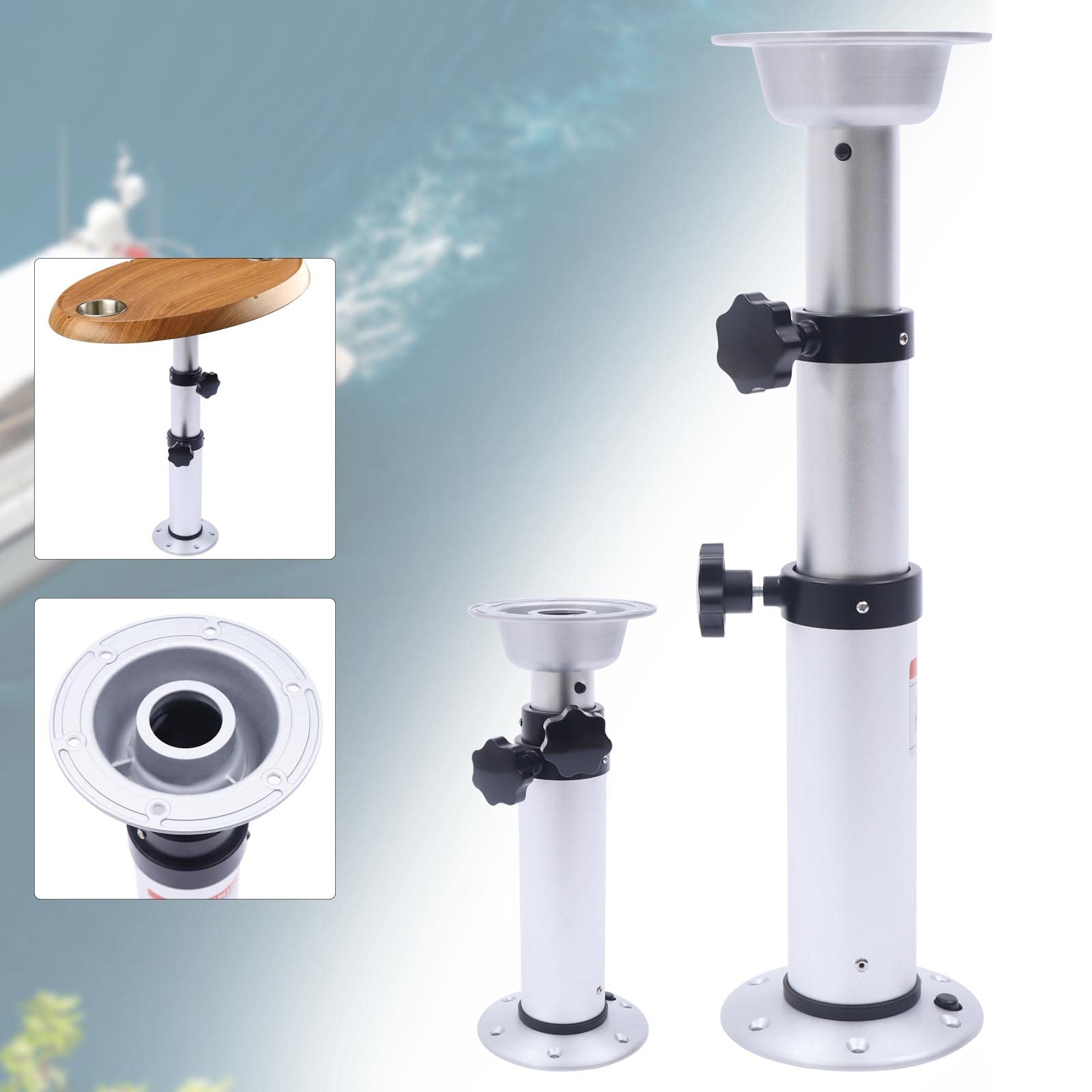 Adjustable Table Pedestal Stand 16.9-28.7 Inch Heavy Duty Aluminum Table Base for RV, Marine Boat, Workbench, Kitchen & Office - Stepped Height Adjustment for Dining, Working & Entertaining