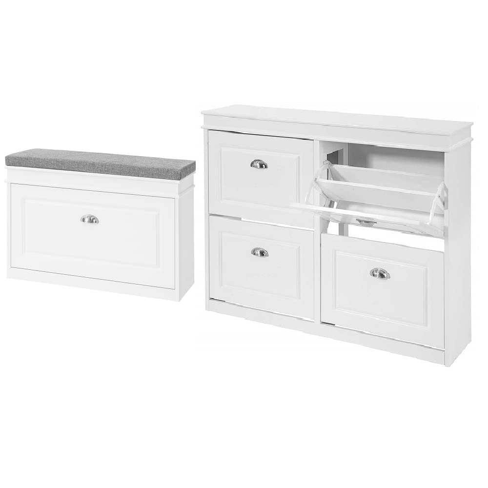 Haotian White Shoe Cabinet with Storage Bench - FSR79-W & FSR82-L-W - Perfect for Entryway, Mudroom, and Hallway Organization